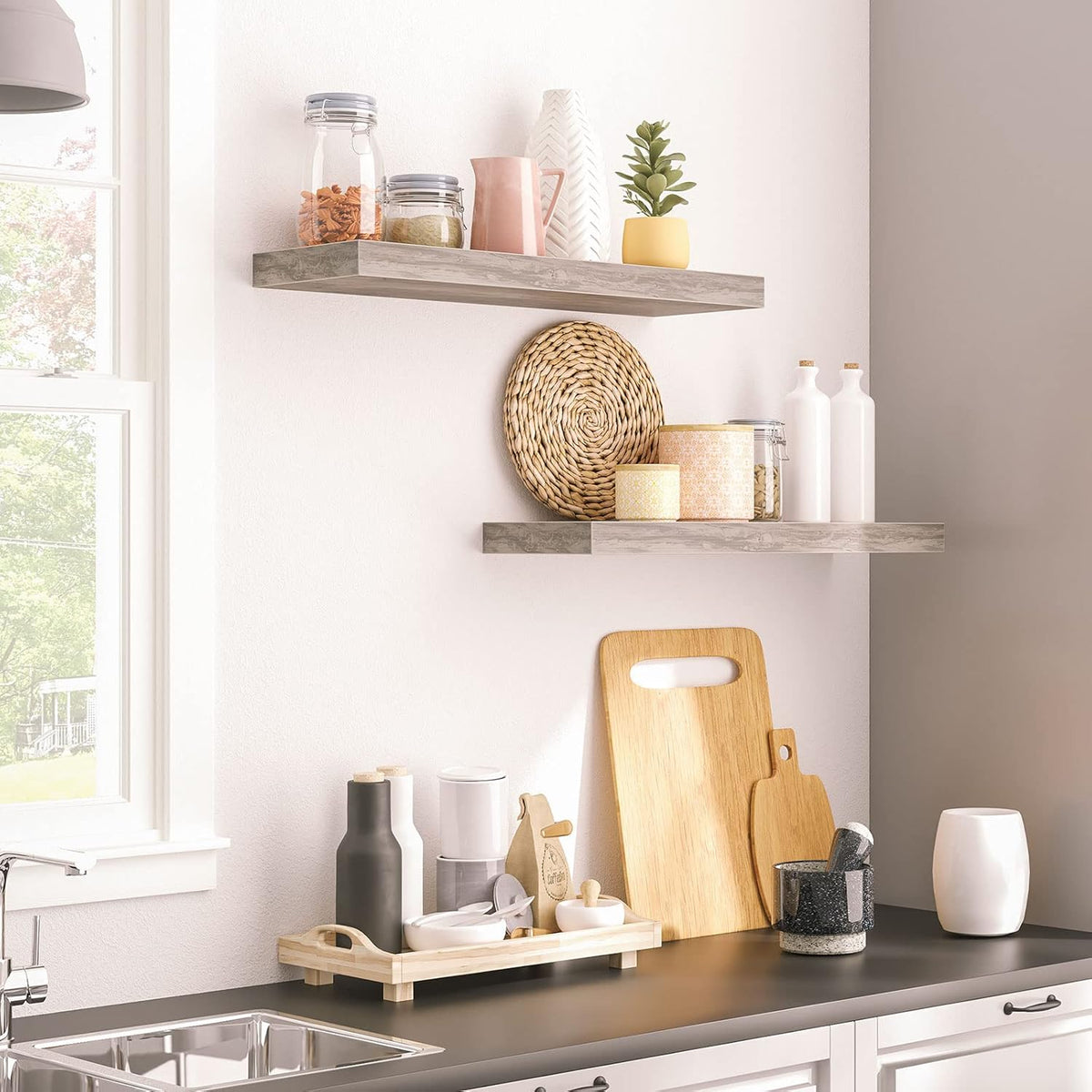 HOOBRO Floating Shelves, Wall Shelf Set of 2, 23.6 Inch Hanging Shelf with Invisible Brackets, for