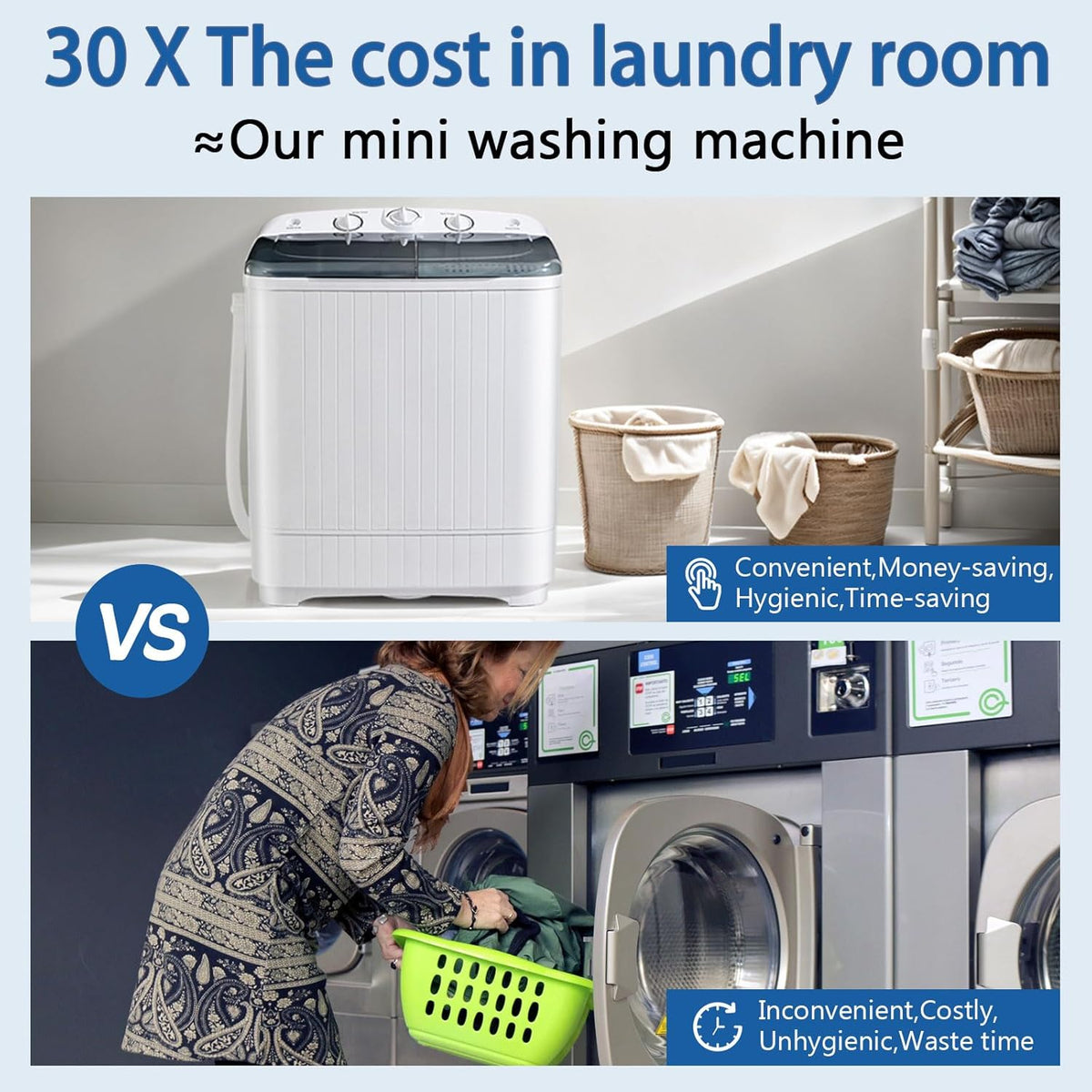 Portable Mini Twin Tub 32lbs Washing Machine With Drying Rack& 10 Hangers, 20lbs Washer & 12lbs