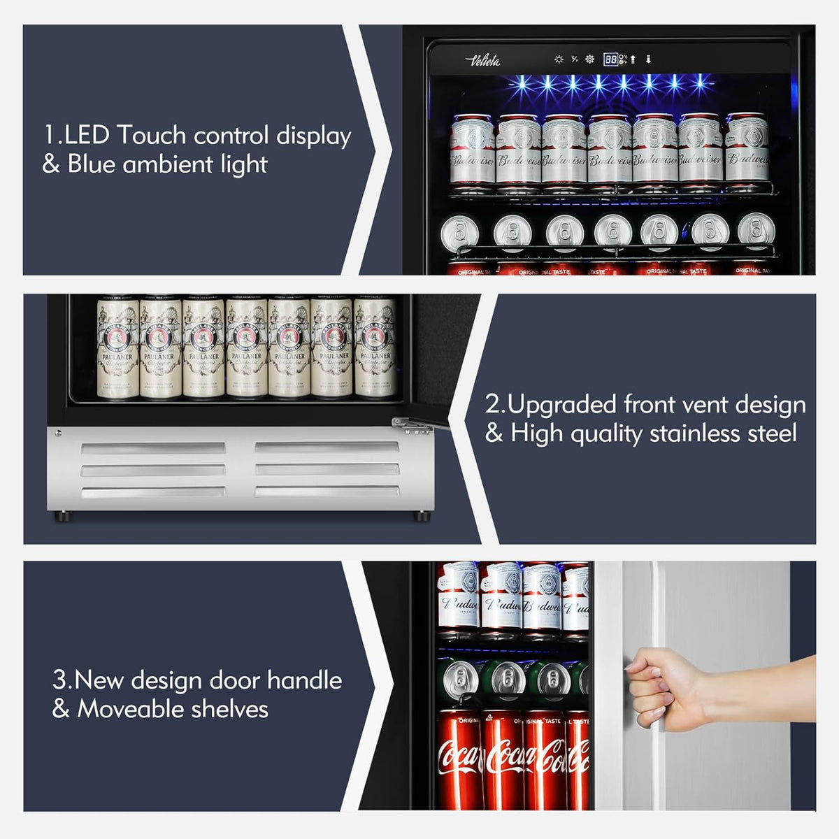 24 Inch Outdoor Beverage Refrigerator Cooler,Stainless Steel Wide Refrigerator for 210 Cans,Fit