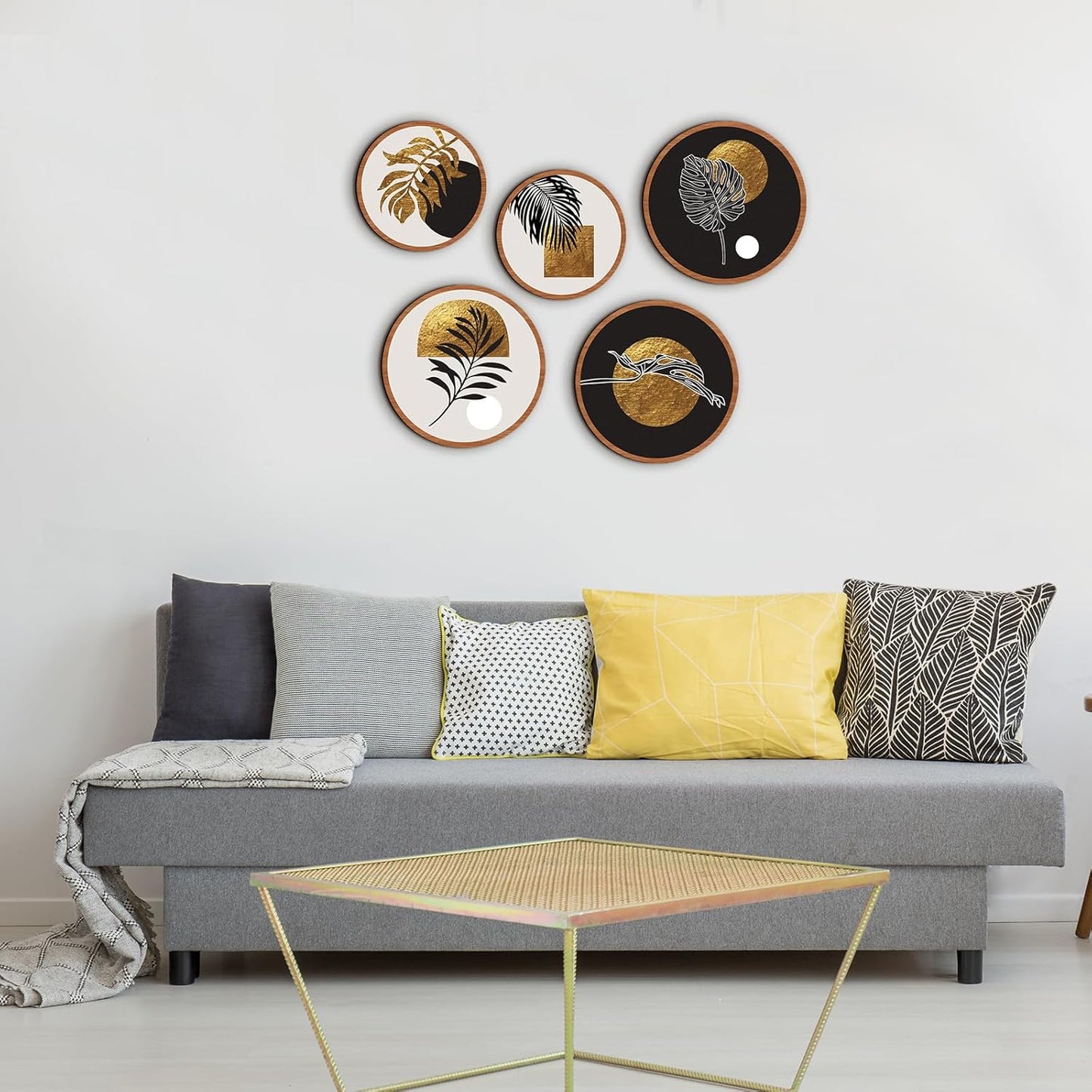 Qunclay 5 Pcs Wall Art Decor Wooden Living Room Wall Decor Bohemian Hanging Farmhouse Geometric