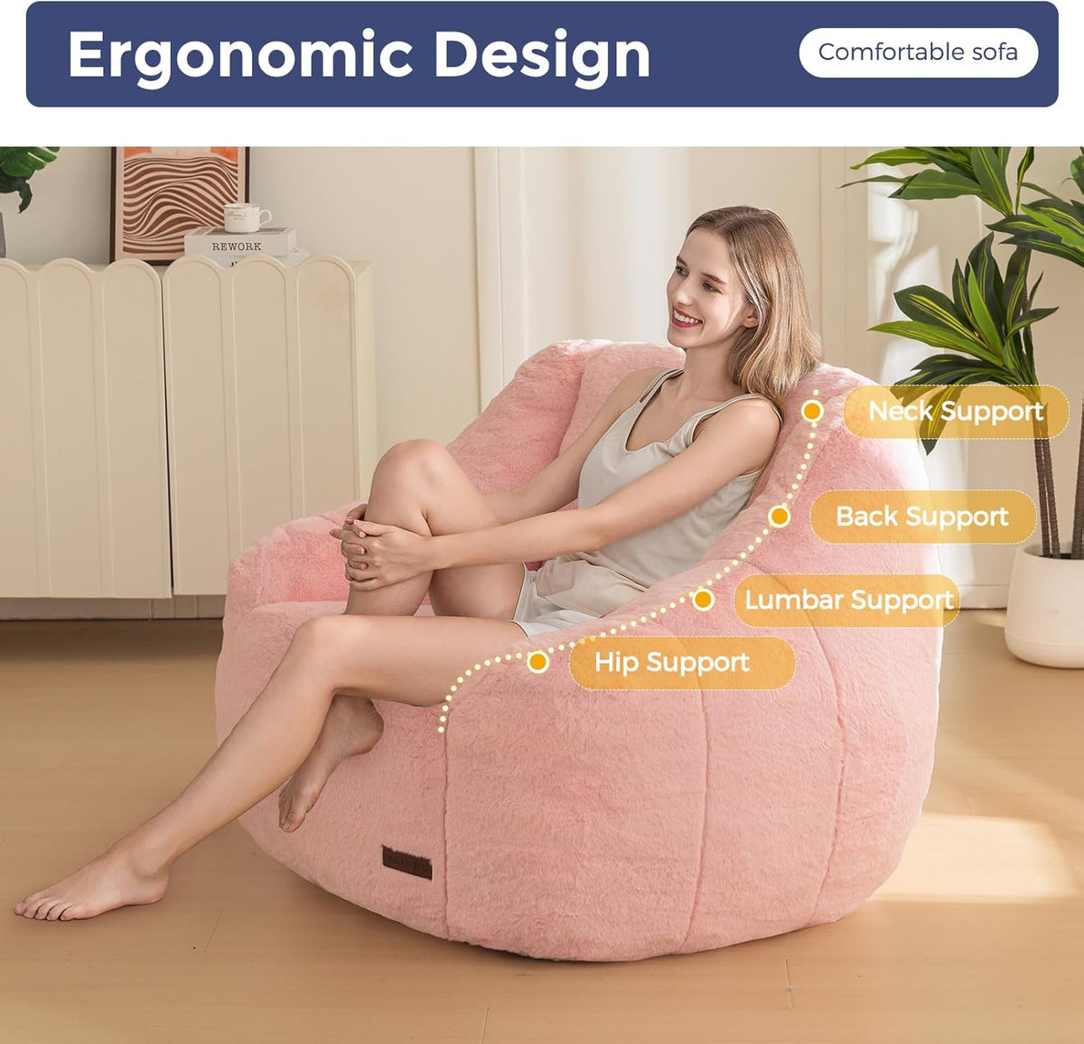 MAXYOYO Bean Bag Chair, Comfy Bean Bag Sofa with Back Support, Faux Fur Bean Bag Chair for Adults