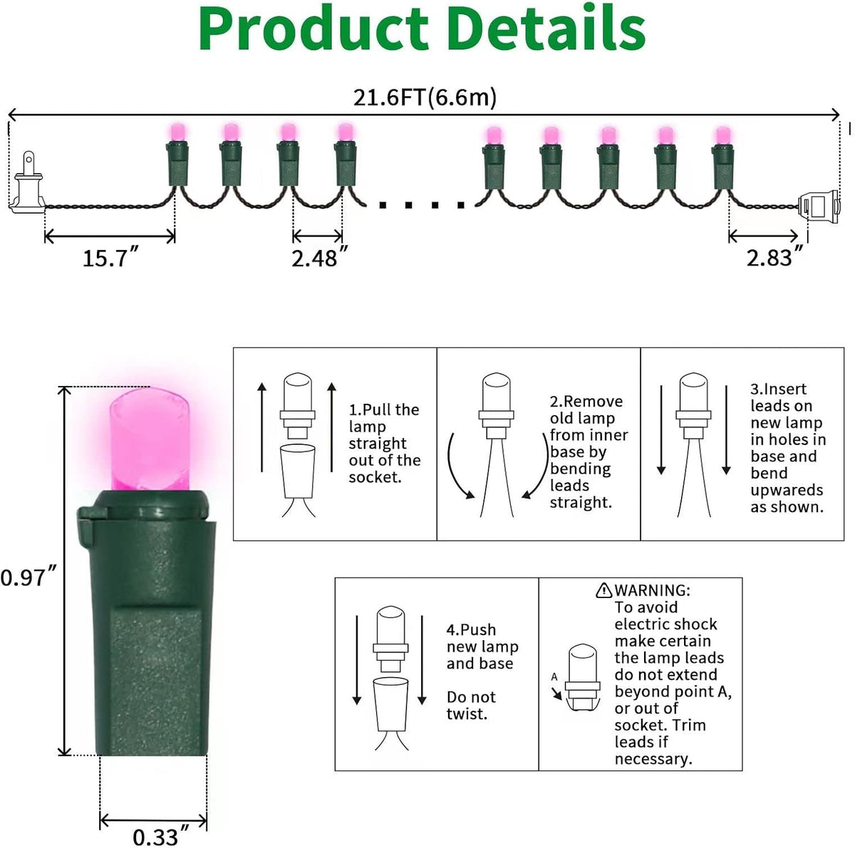 100 Count Pink - 21.6FT LED String Lights, Mini LED Lights for Indoor/Outdoor Home Holiday Party