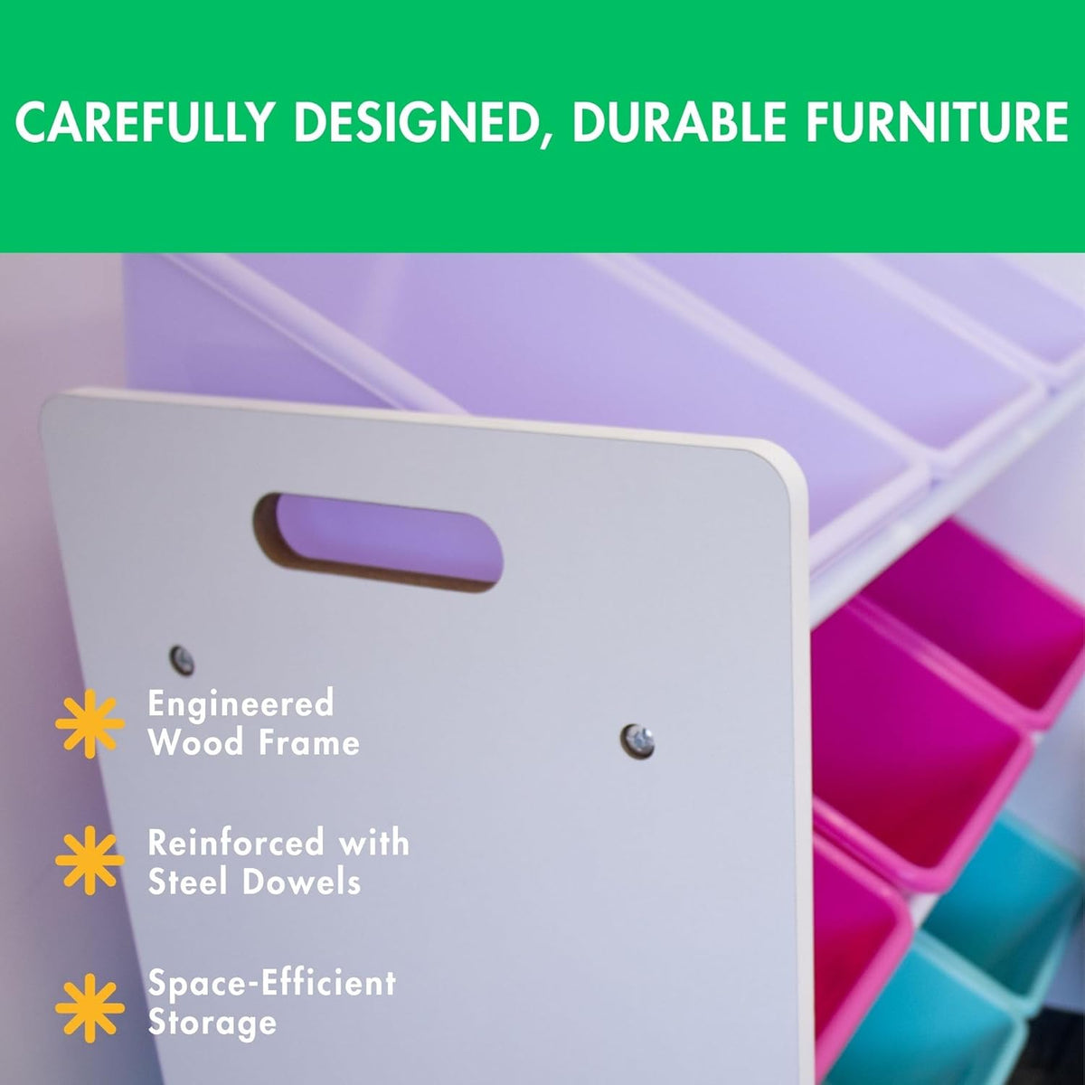 Humble Crew 9-Bin Toy Organizer – Forever Natural White/Pink/Purple/Aqua Plastic Bins, 3-Tier