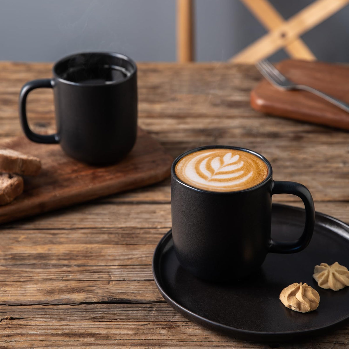 AmorArc 14oz Coffee Mugs Set of 6, Ceramic Coffee Mugs with Large Handle & Wavy Rim for Latte/Hot