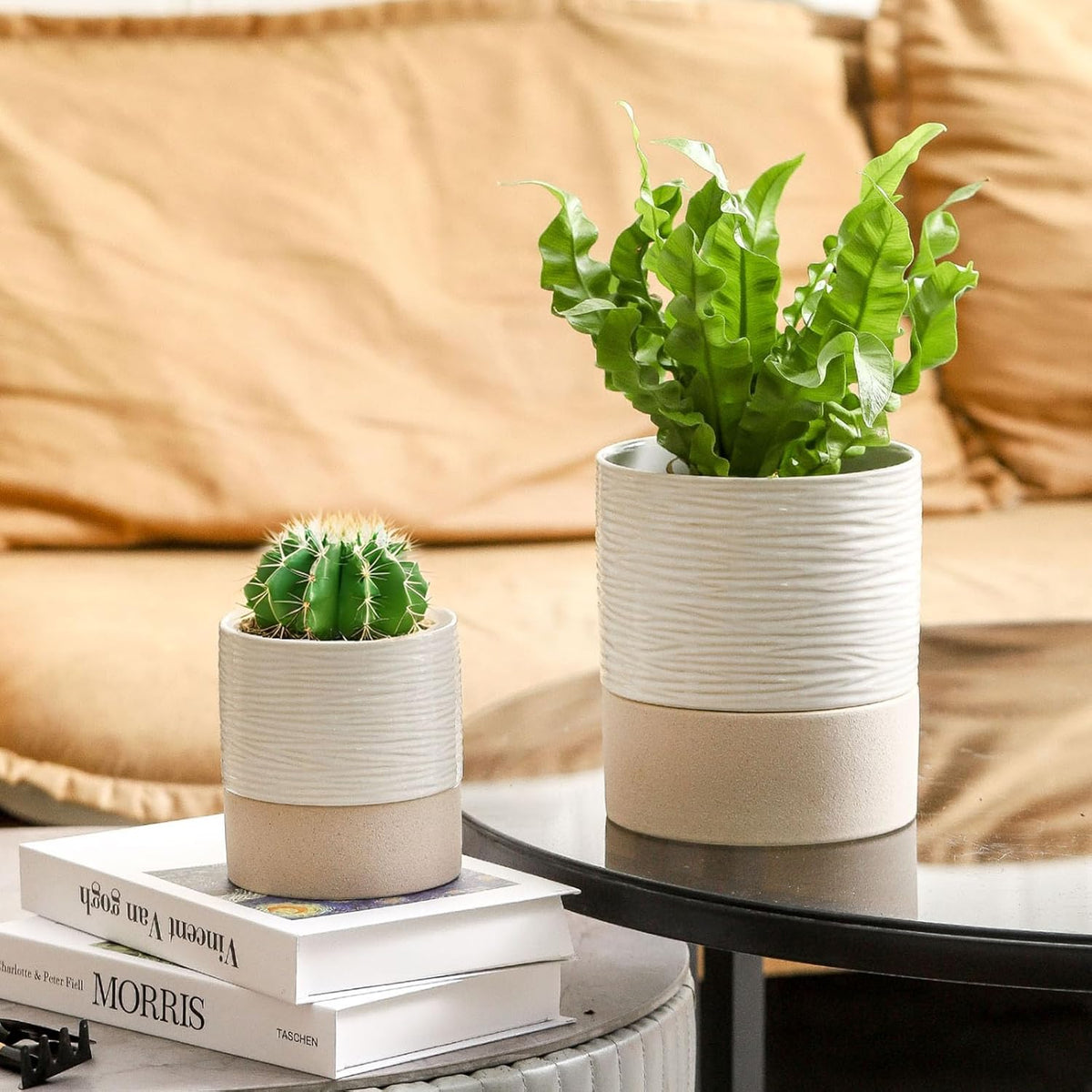 Nihow Self Watering Plant Pot for Indoor Plants: 4.5+6 Inch Ceramic Planter with Drainage Hole &