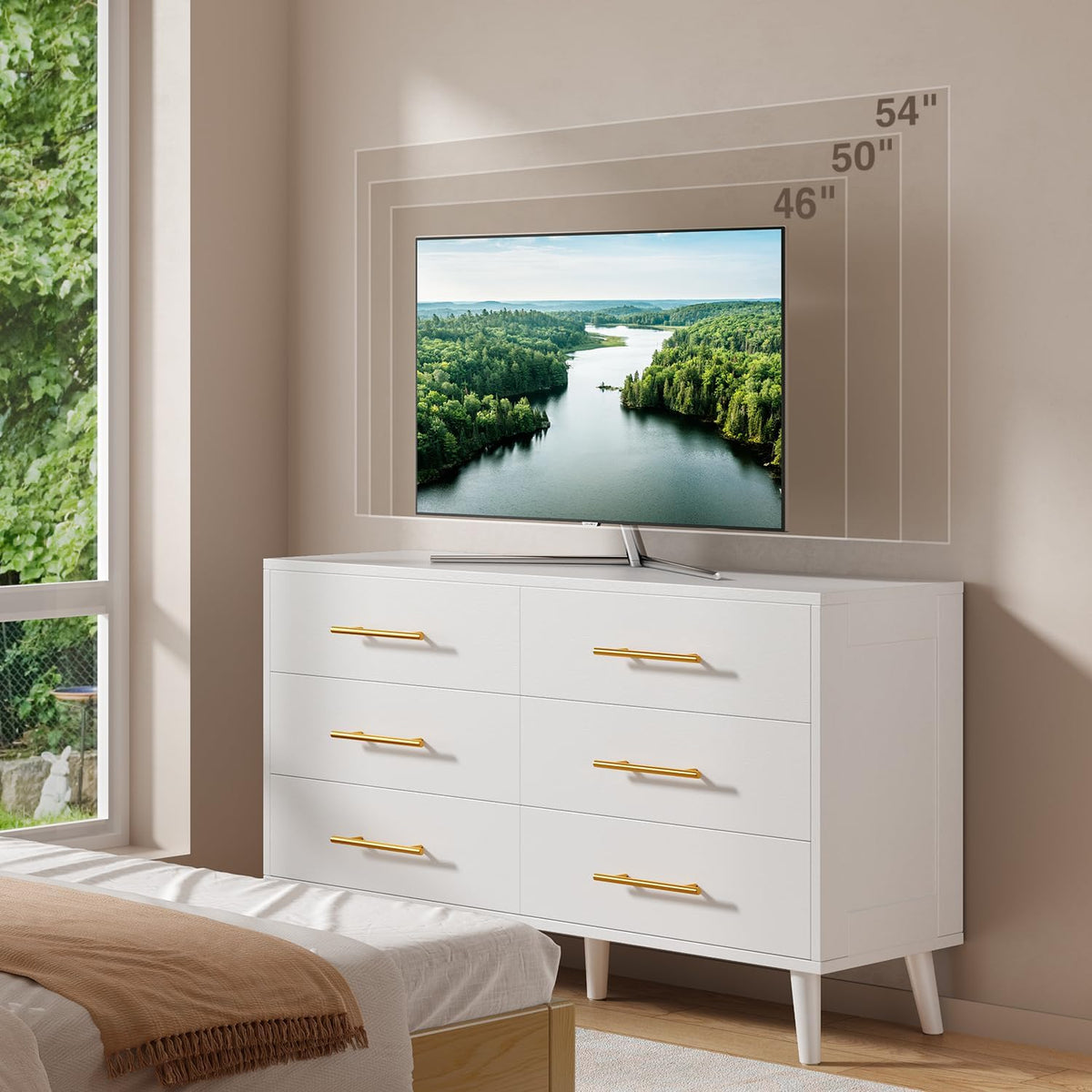 Aiho 6 Drawer Dresser for Bedroom, Chest of Drawers with Metal Handles, Wood Storage Modern Dresser
