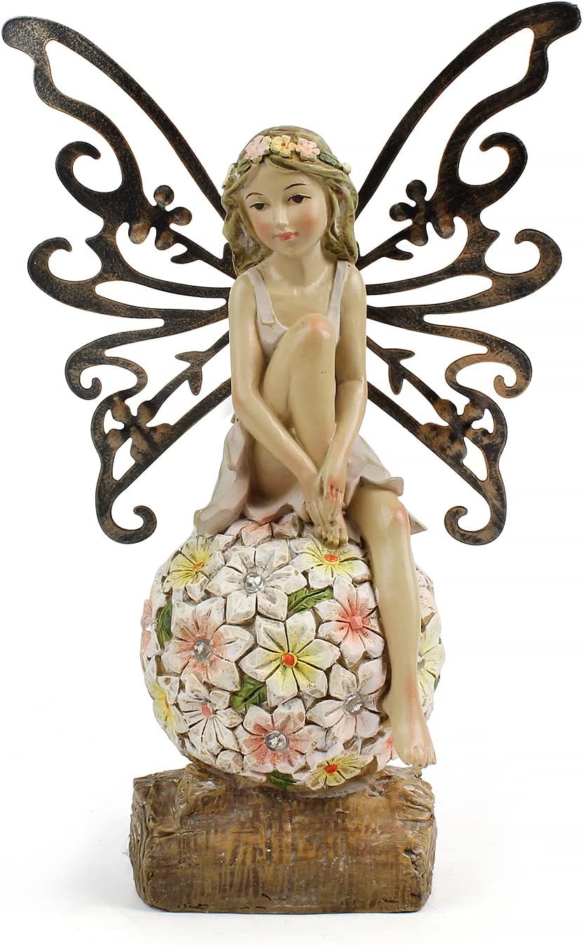 Flower Fairy Garden Decor,Garden Fairy Statues Outdoor,Solar Powered Outdoor Fairy Figurine