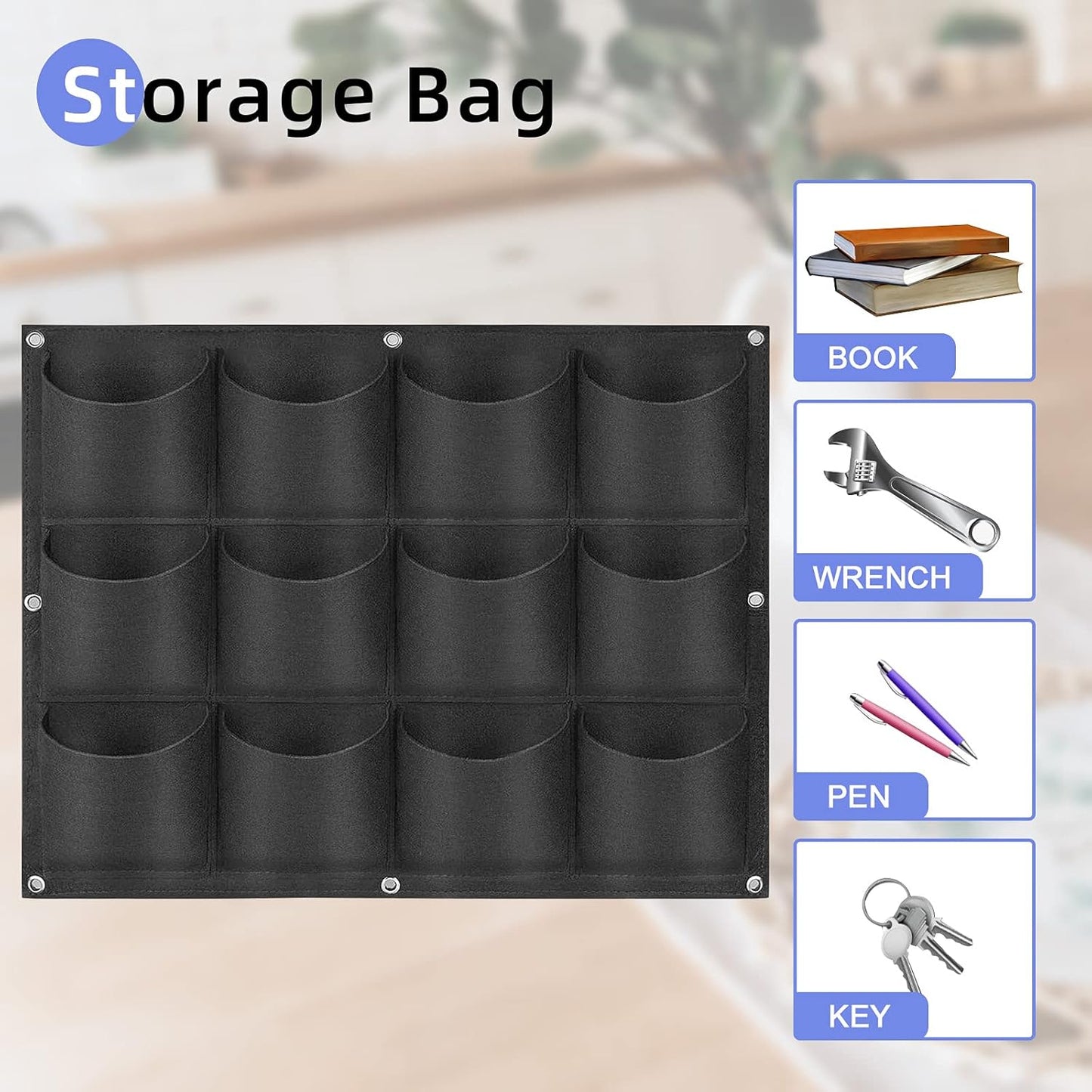 12 Pockets Hanging Planter Bags, Hanging Vertical Wall Mounted Plant Planting Grow Bags, Herb