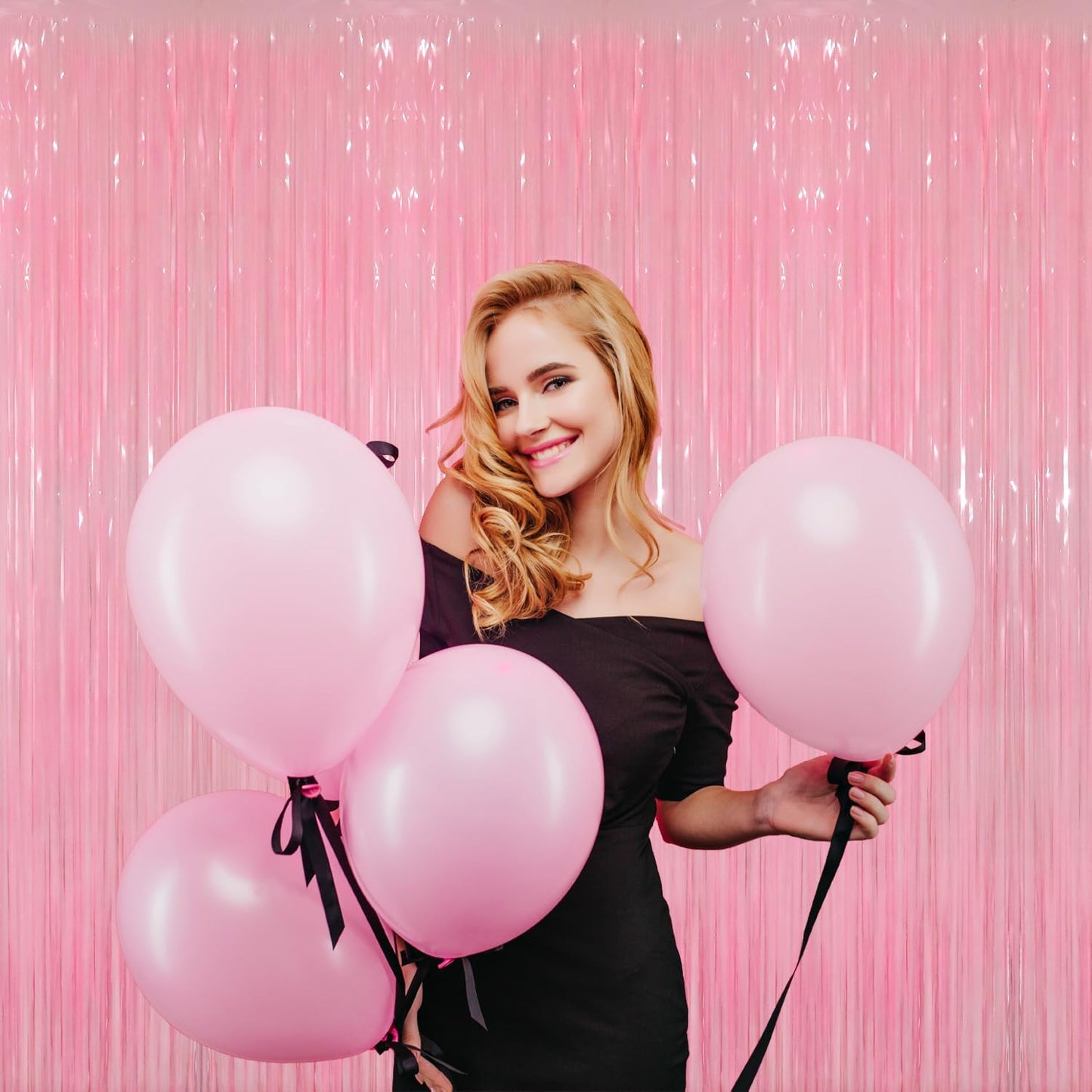 GOER 6.4 ft x 8.2 ft Metallic Tinsel Foil Fringe Curtains Party Photo Backdrop Party Streamers for