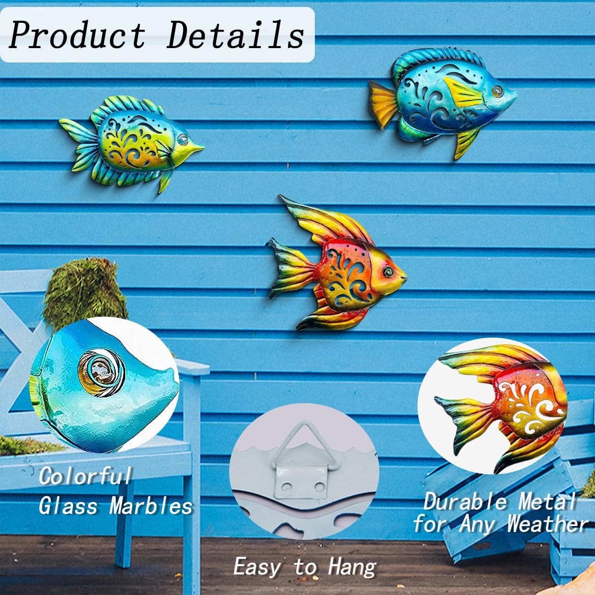 Weibefee Coastal Wall Decor, Ocean Sea Metal Fish Wall Decor, Hanging Wall Art Decoration for