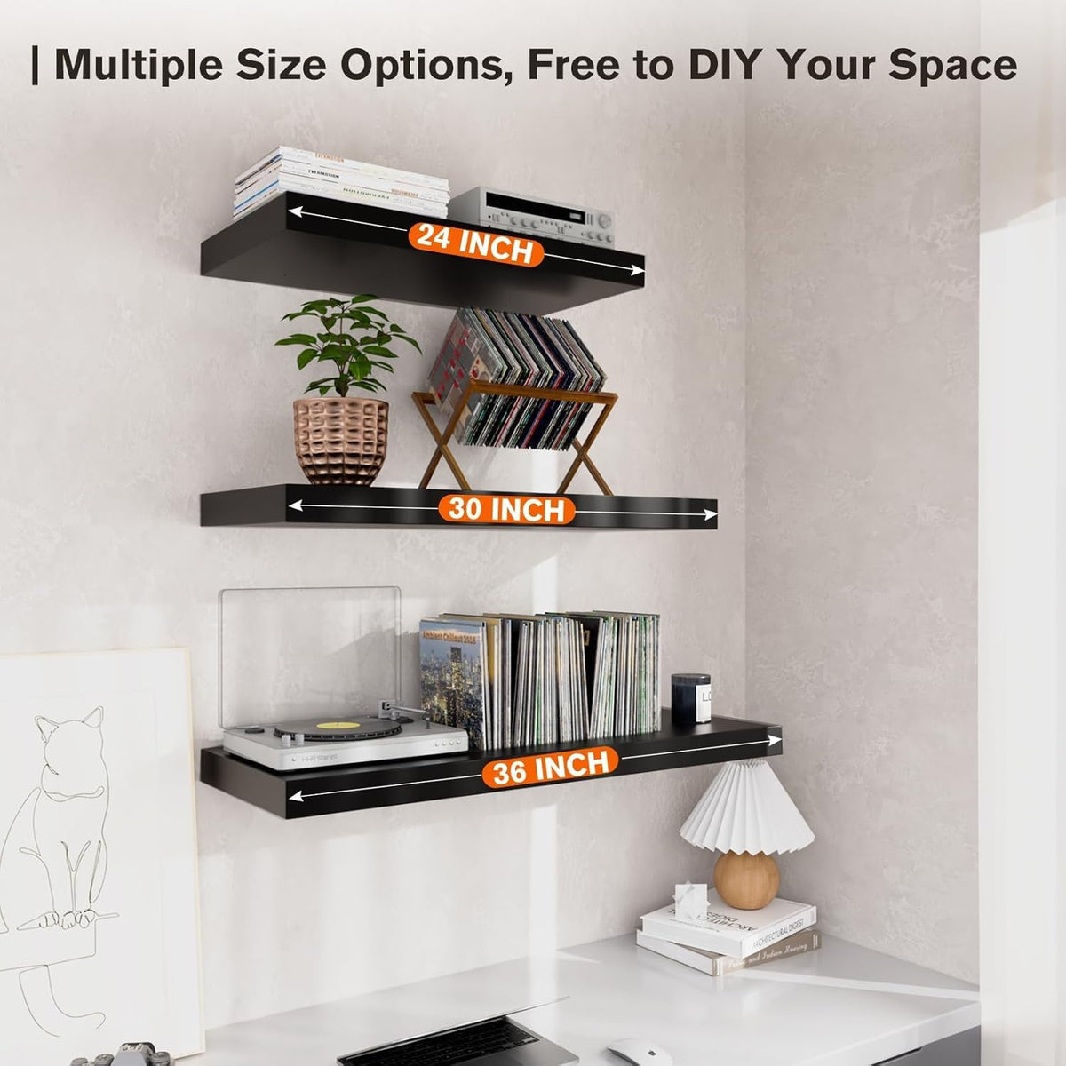 Floating Shelf, Set of 2 Wall Shelf, 24 in W x 12.75 in D x 2 in H Wooden Floating Wall Shelf with