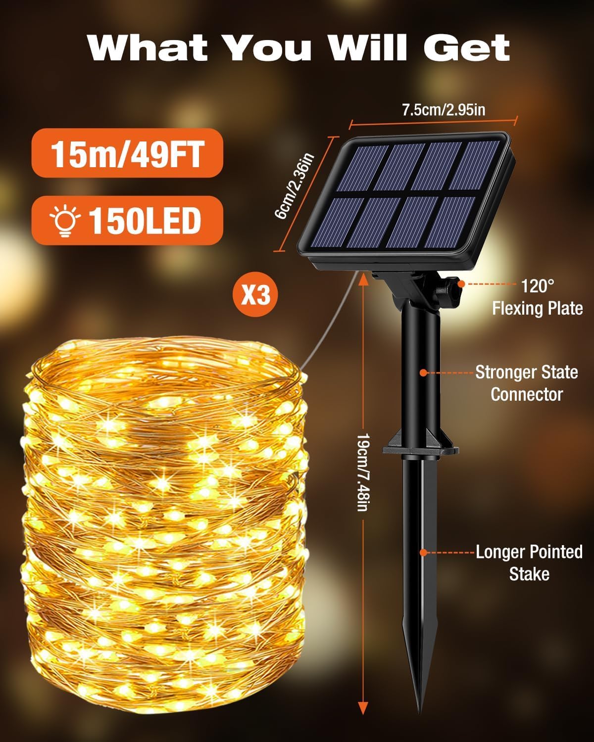3 Pack Solar Fairy Lights for Outside Waterproof, Total 147FT 450 LED Solar String Lights Outdoor 8