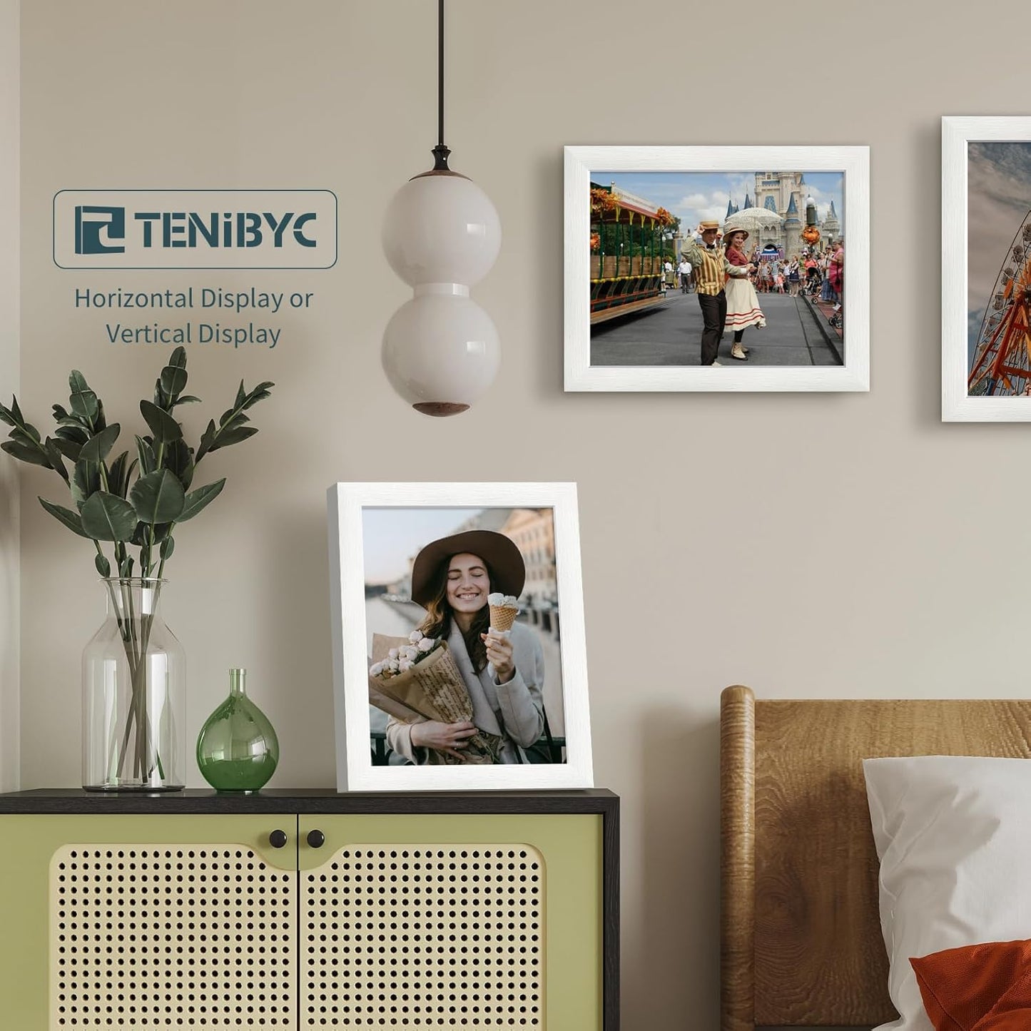 8.5x11 Picture Frame Set of 3 - White Woodgrain, Solid Wood & HD Tempered Glass, Table Display or