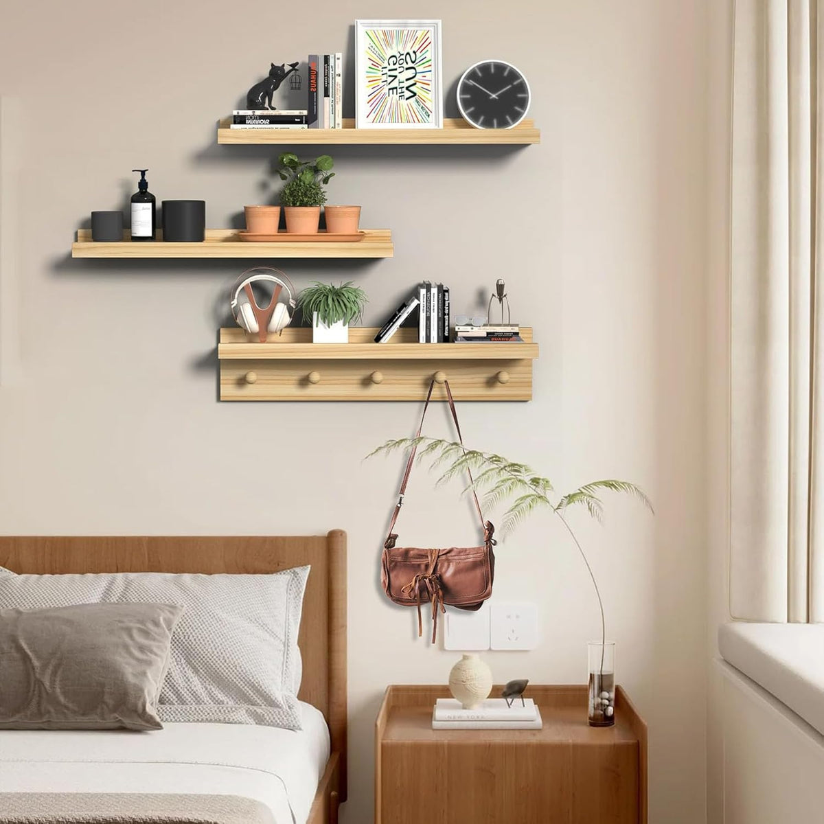 MBYD Natural Wood Floating Shelves, Unfinished Wood Picture Ledge, 24 Inch Picture Ledge for Kids