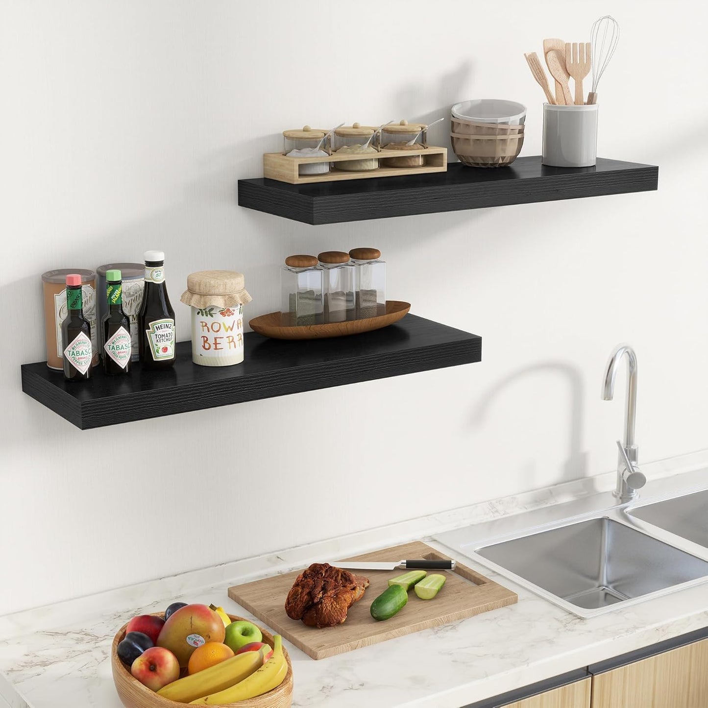 Fun Memories Floating Shelves for Wall, 32 Inch Long Floating Shelves Set of 2, 32 x 10 Wooden