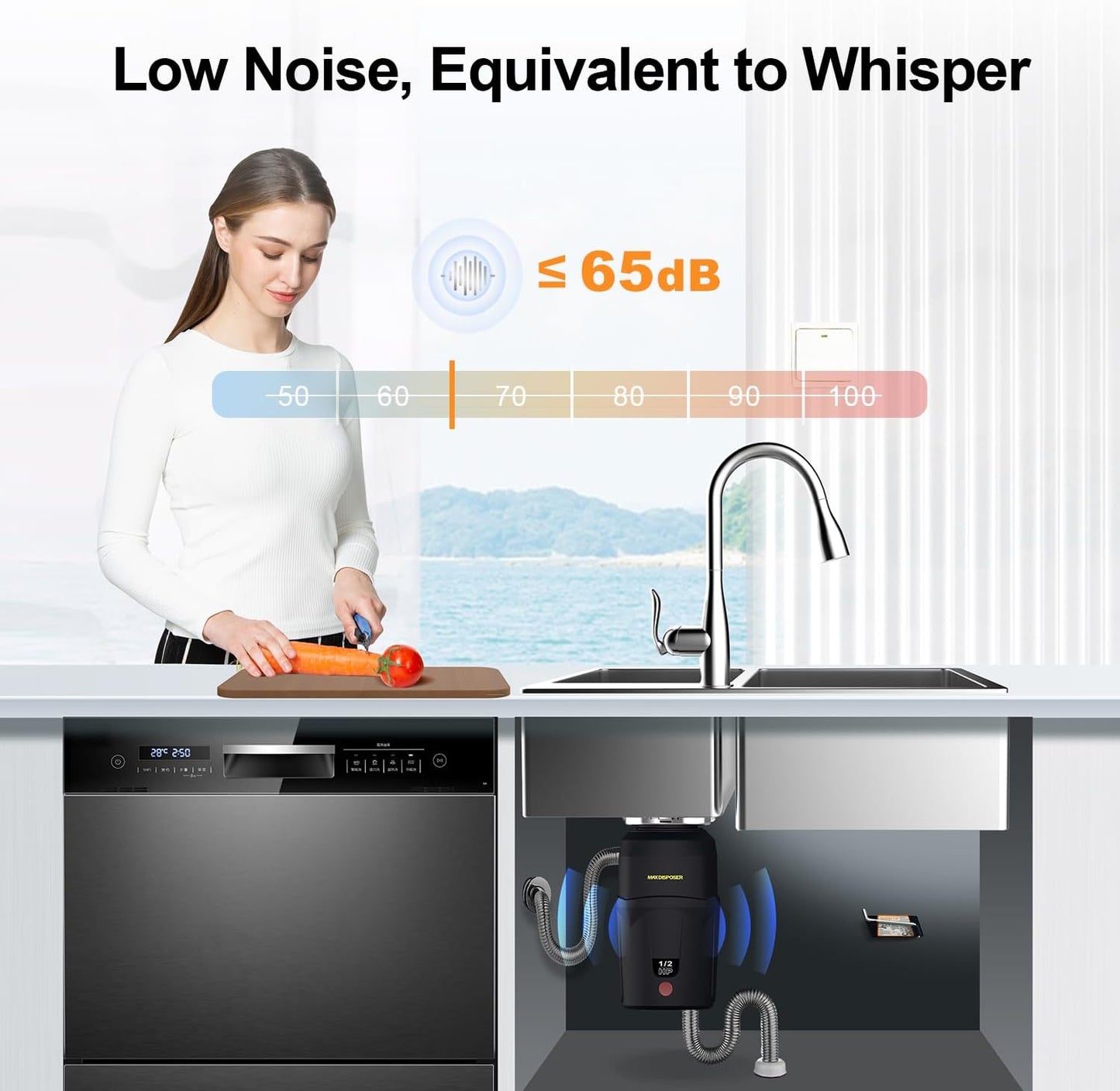 A400 Garbage Disposal 1/2 HP for Kitchen Sink, Small Fit Food Waste Disposer Fast Continuous Feed