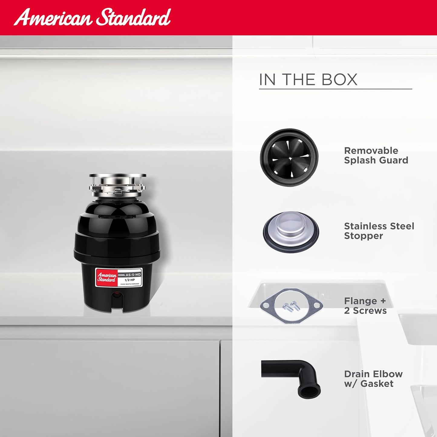 American Standard 10-US-AS-5-HD Garbage Disposal Anti-Jam Stainless Steel Food Waste Grinding