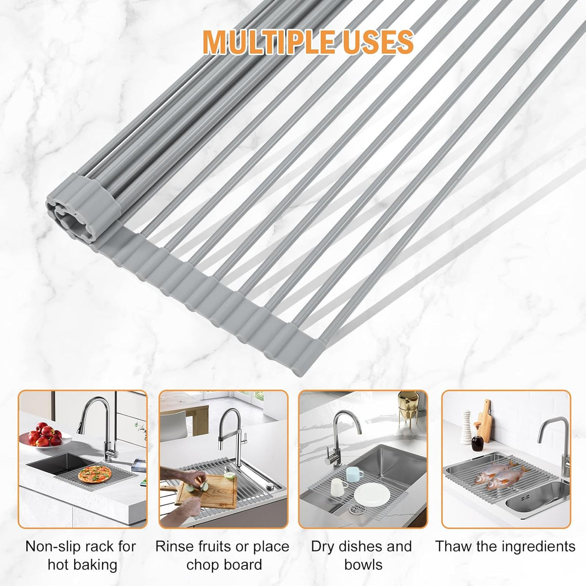LEMIKKLE Roll Up Dish Drying Rack 17" x 13", Over The Sink Dish Drainer Rack, Foldable Sink Drying