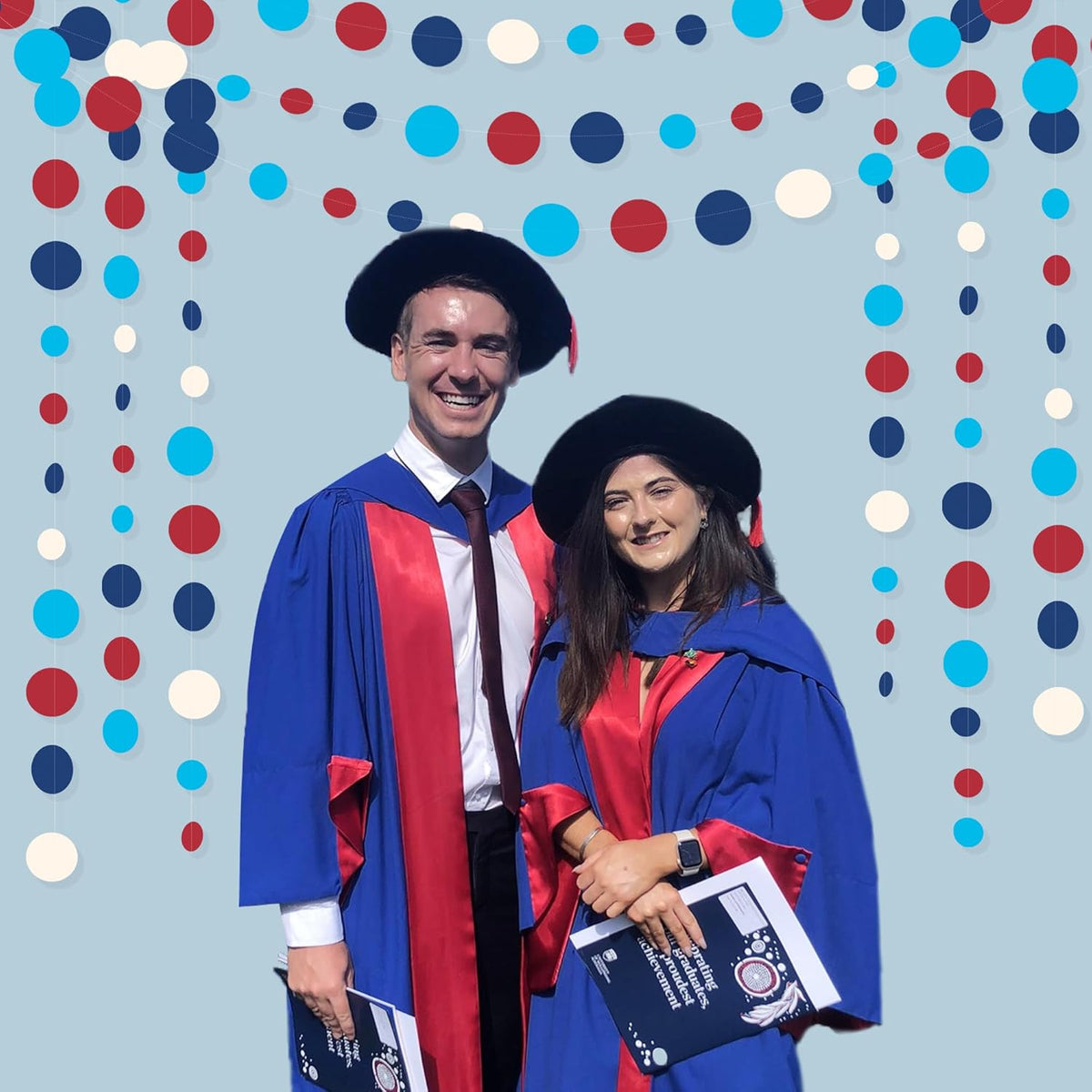 Nautical Party Decorations Circle Dot Garland Navy Blue Red White Hanging Paper Polka Dot Streamer