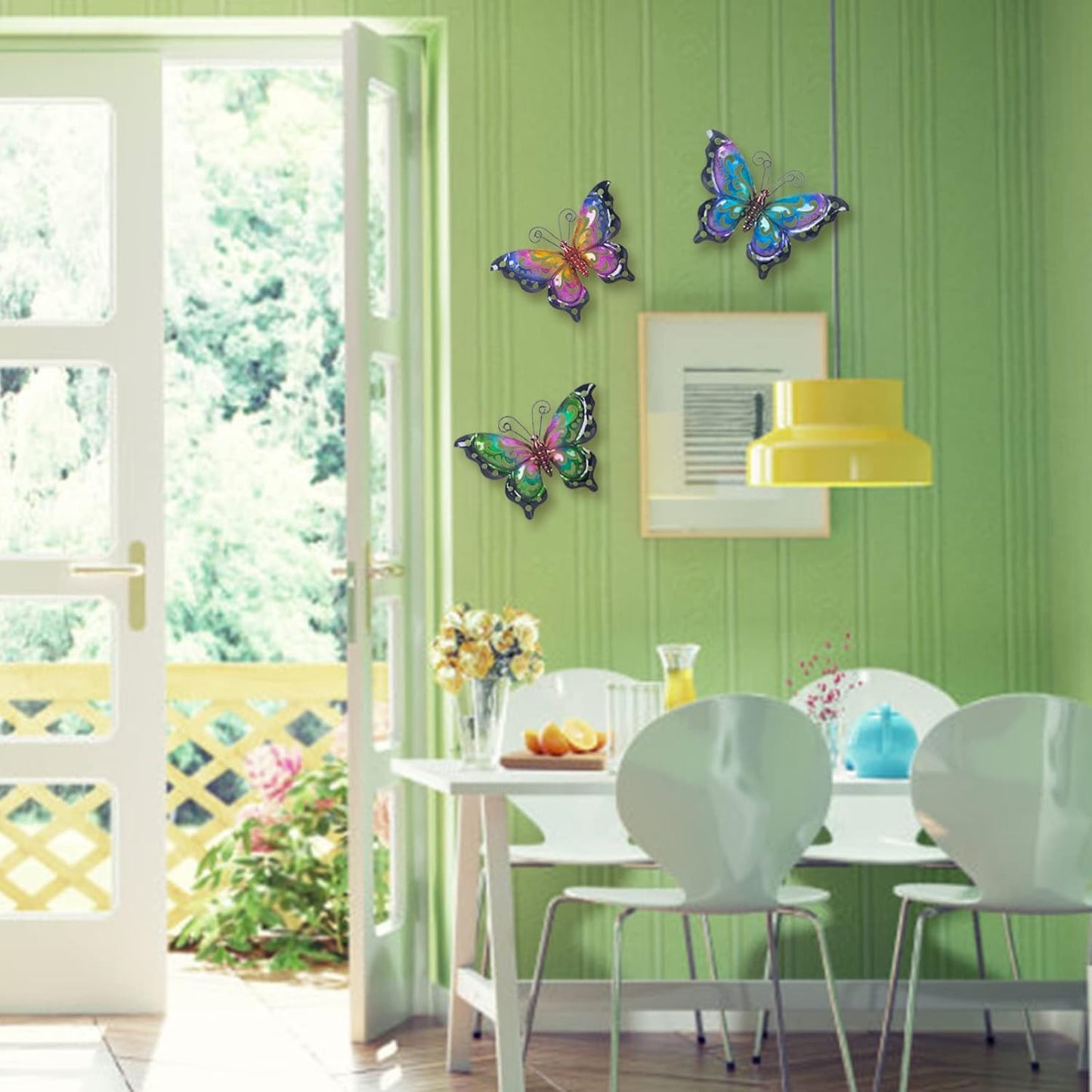 3 Pack Metal Butterfly Wall Art Outdoor Decor, Butterflies Spring Wall Sculpture Hanging Metal Wall