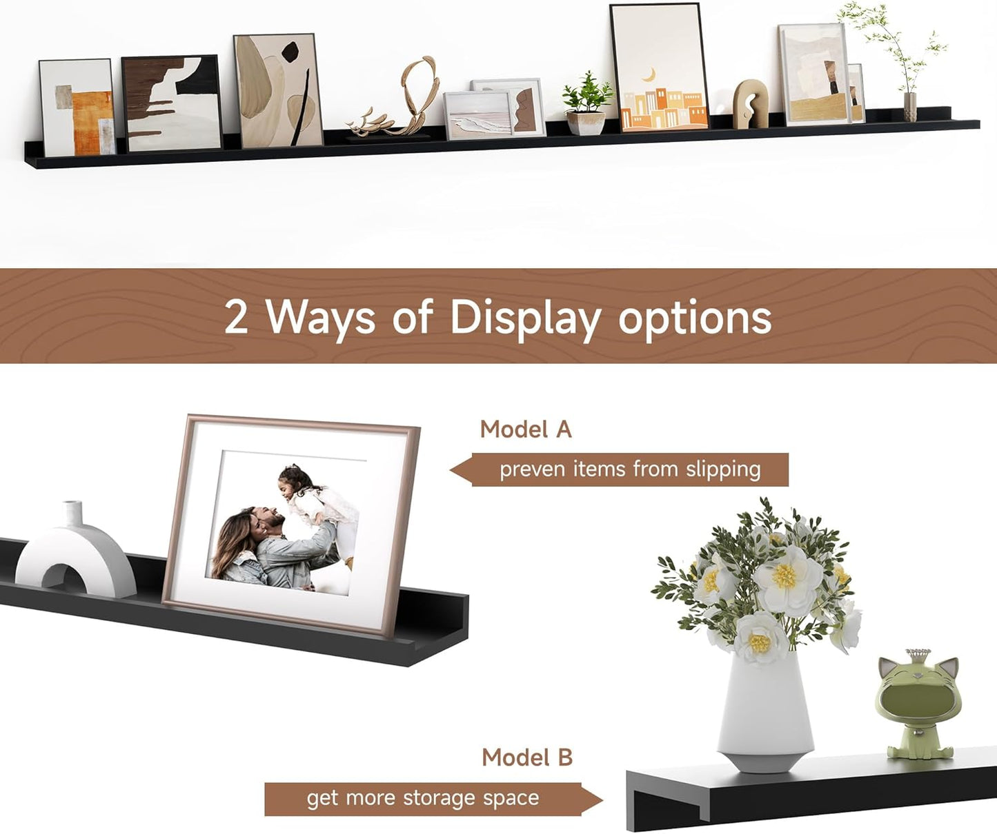 Floating Picture Ledge Shelves for Wall Set of 2, 84 Inches Picture Ledge Shelf with Long Large