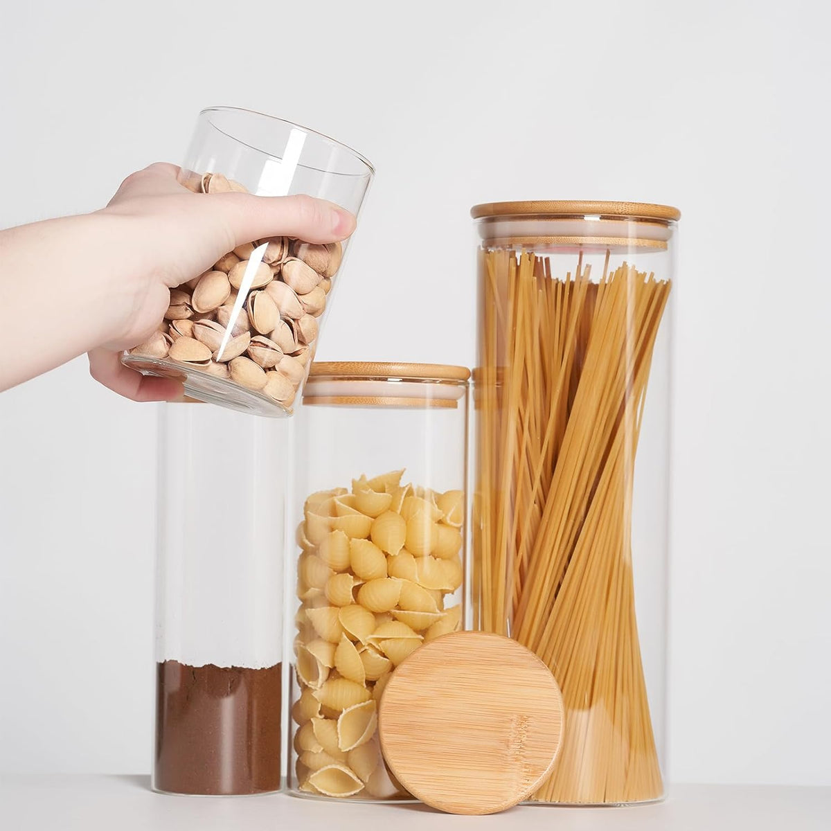 Glass Food Storage Jars, Glass Jars with Bamboo Lids, Kitchen Storage Jars, Canisters with Airtight