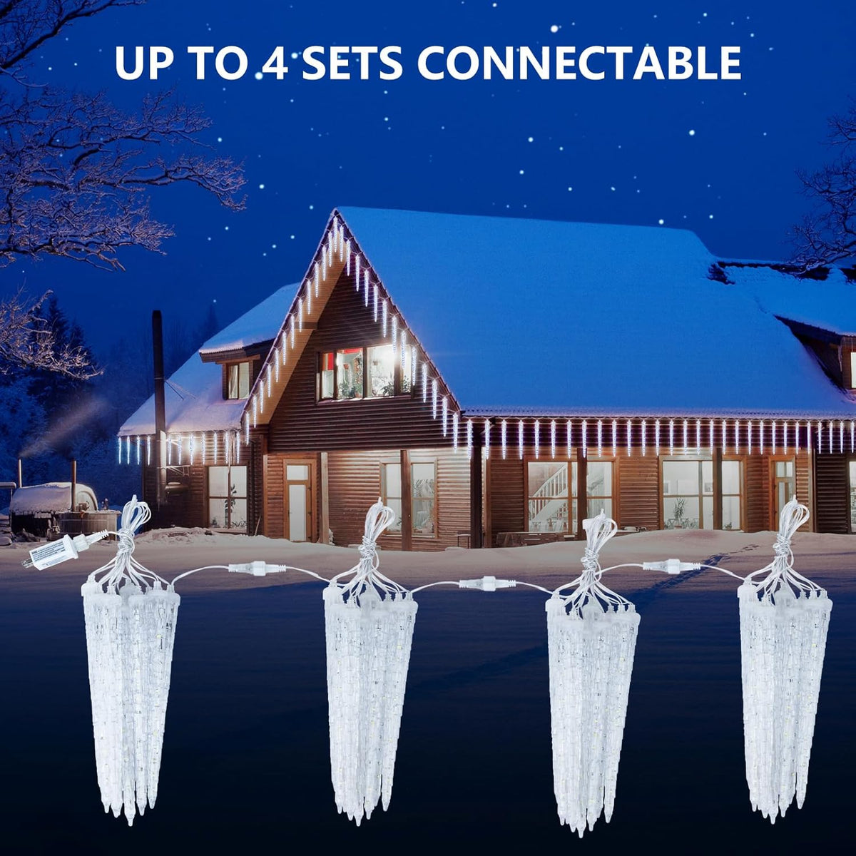 Christmas Icicle Lights Outdoor, 10Ft. Meteor Shower Lights with 10 Large Icecycles, Snowfall