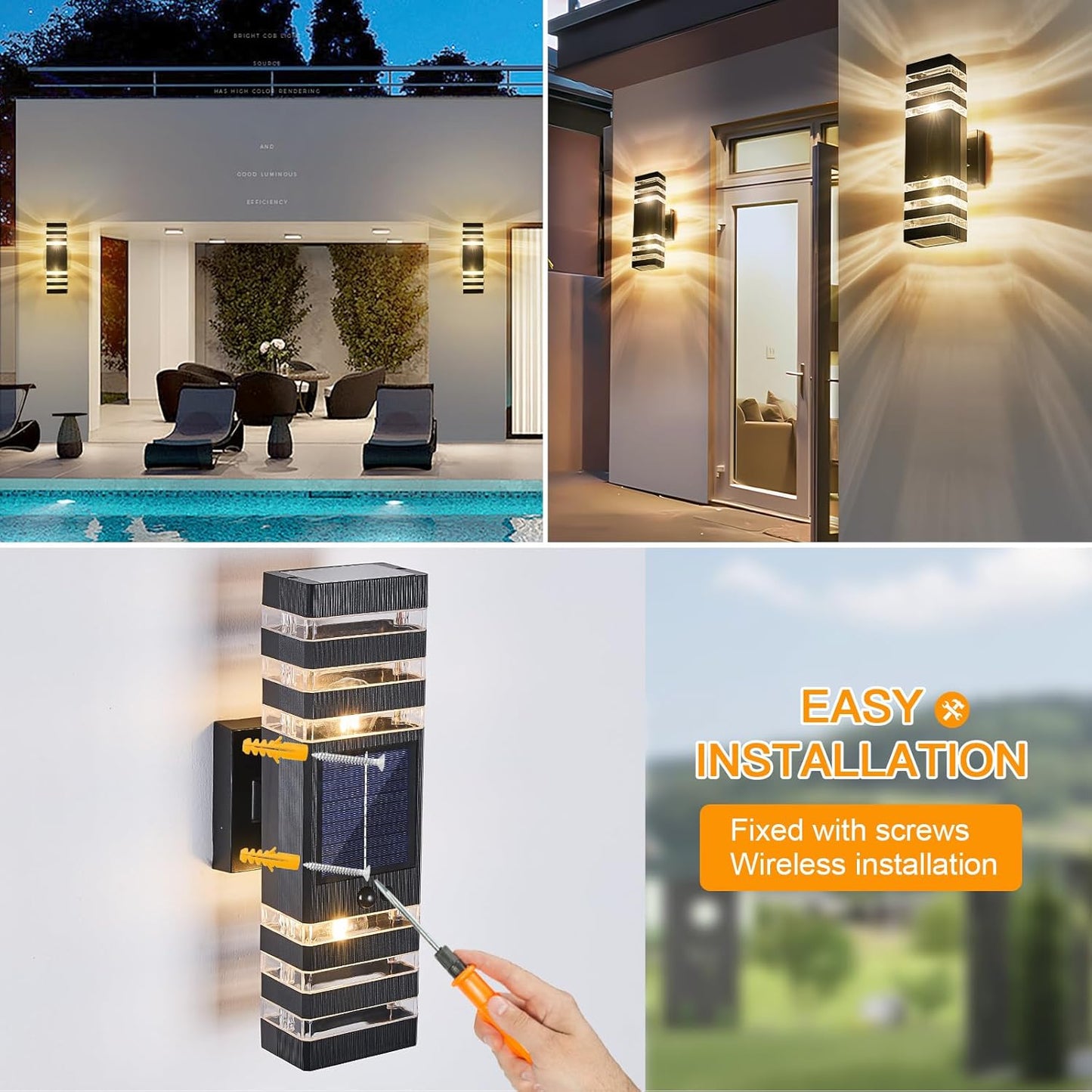 2 Pack Solar Outdoor Wall Lights with Motion Sensor 3-Mode Motion Outdoor Sconces 3000K 500LM Dusk