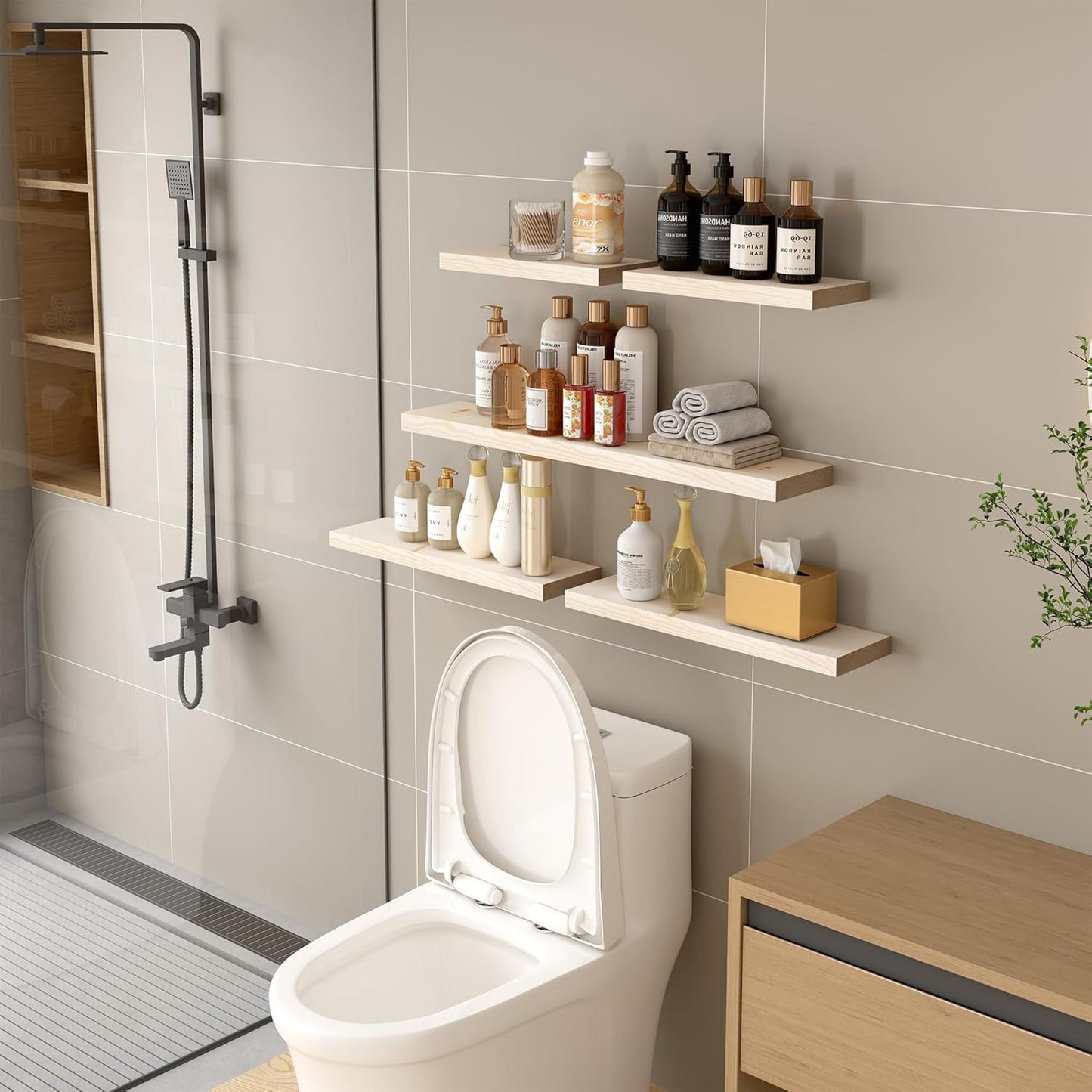 BGMG Wood Floating Shelves for Wall 18 inch, Rustic Wooden Wall Mount Shelves for Bathroom Living