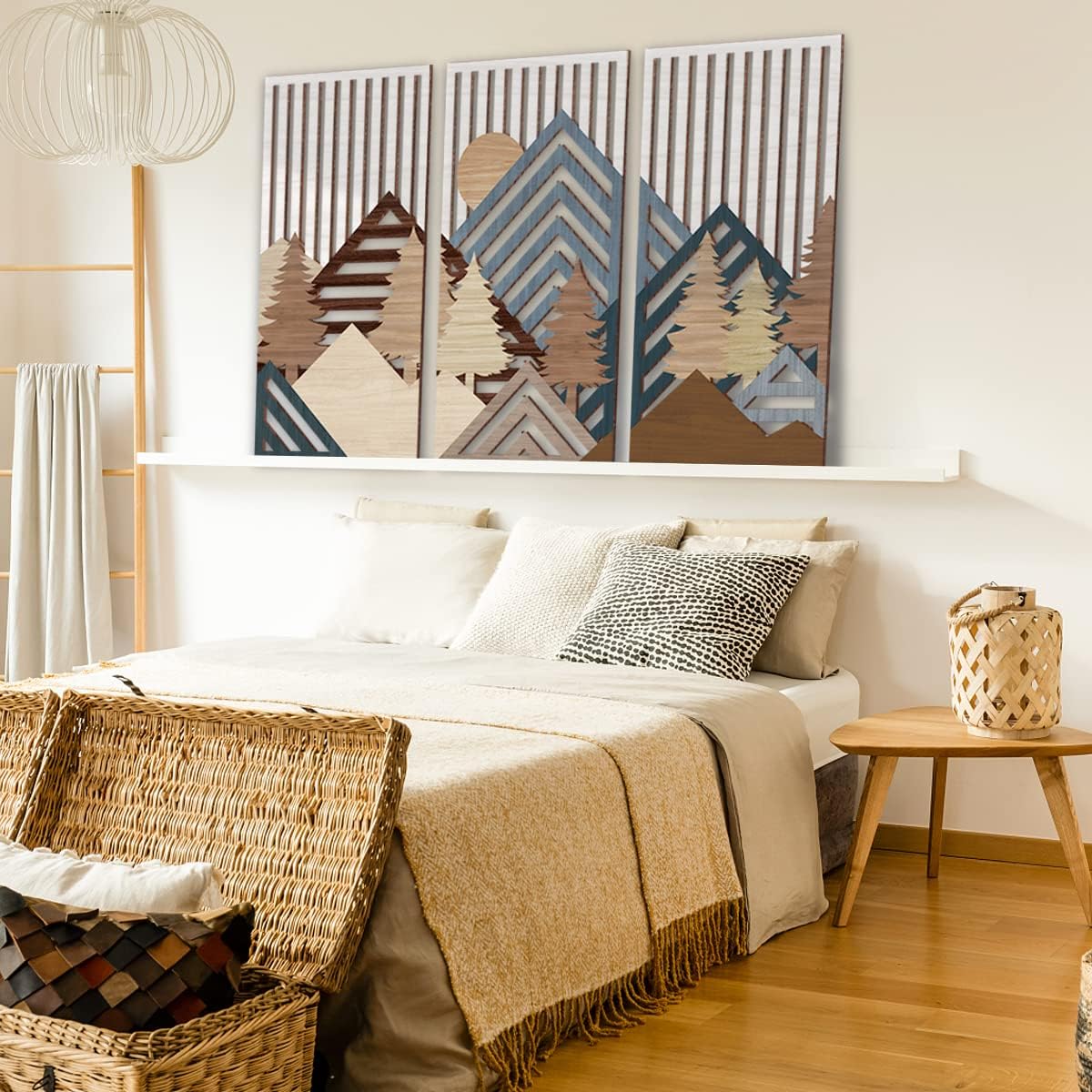 IARTTOP Abstract Mountain Wood Wall Art Large geometric Forest Pine Trees Wooden Wall Decor Boho