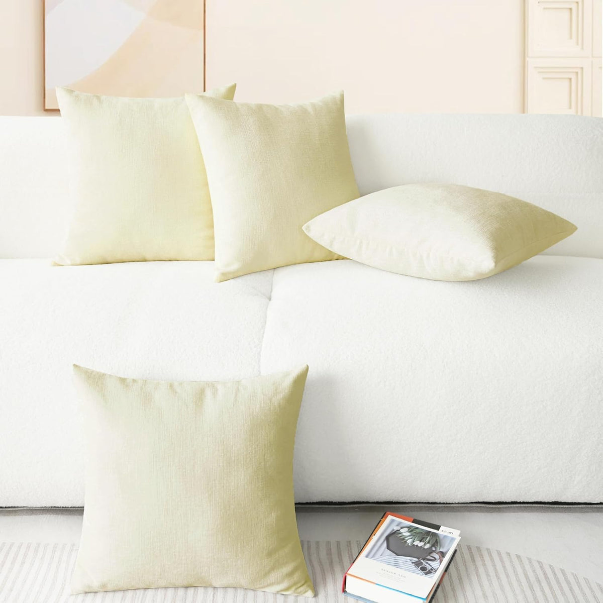 CaliTime Throw Pillow Covers Decorative 18 X 18 Inches Pack of 4 Cozy Chenille Cushion Cases for