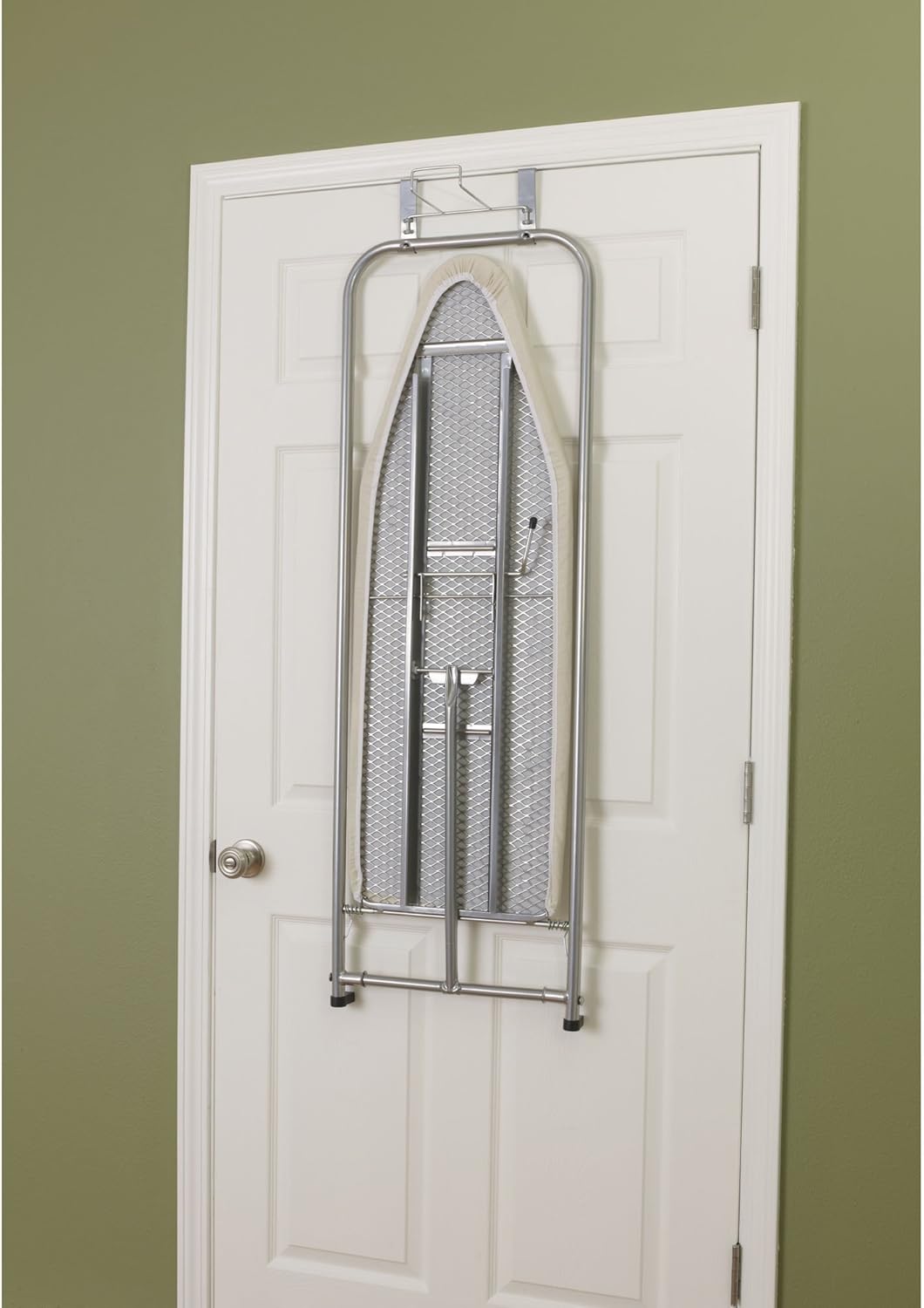 Household Essentials 144222 Over The Door Small Ironing Board with Iron Holder, Natural Cotton