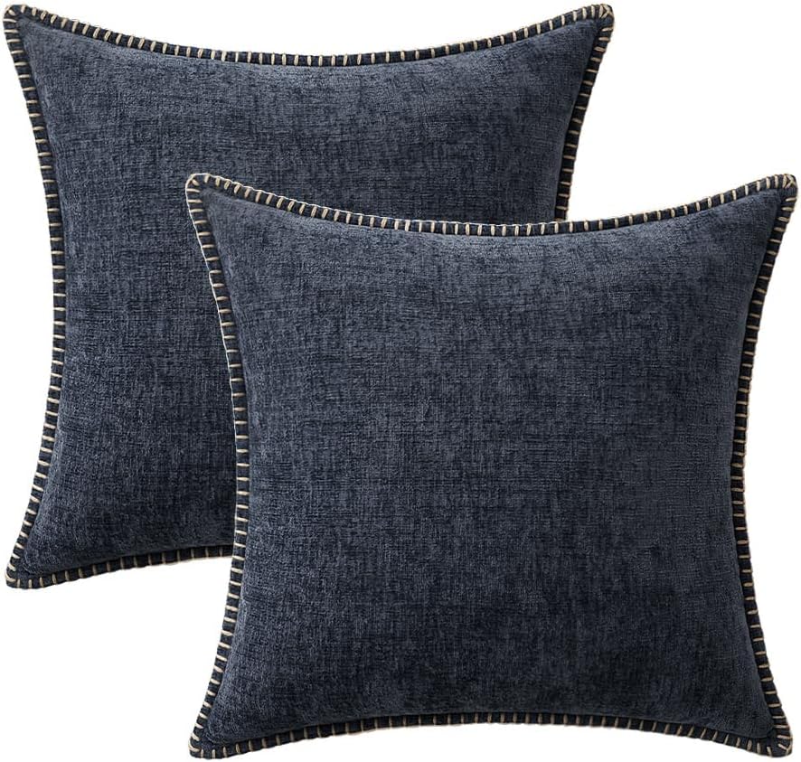 MIULEE Pack of 2 Couch Throw Pillow Covers 20x20 Inch Dark Blue Farmhouse Decorative Pillow Covers