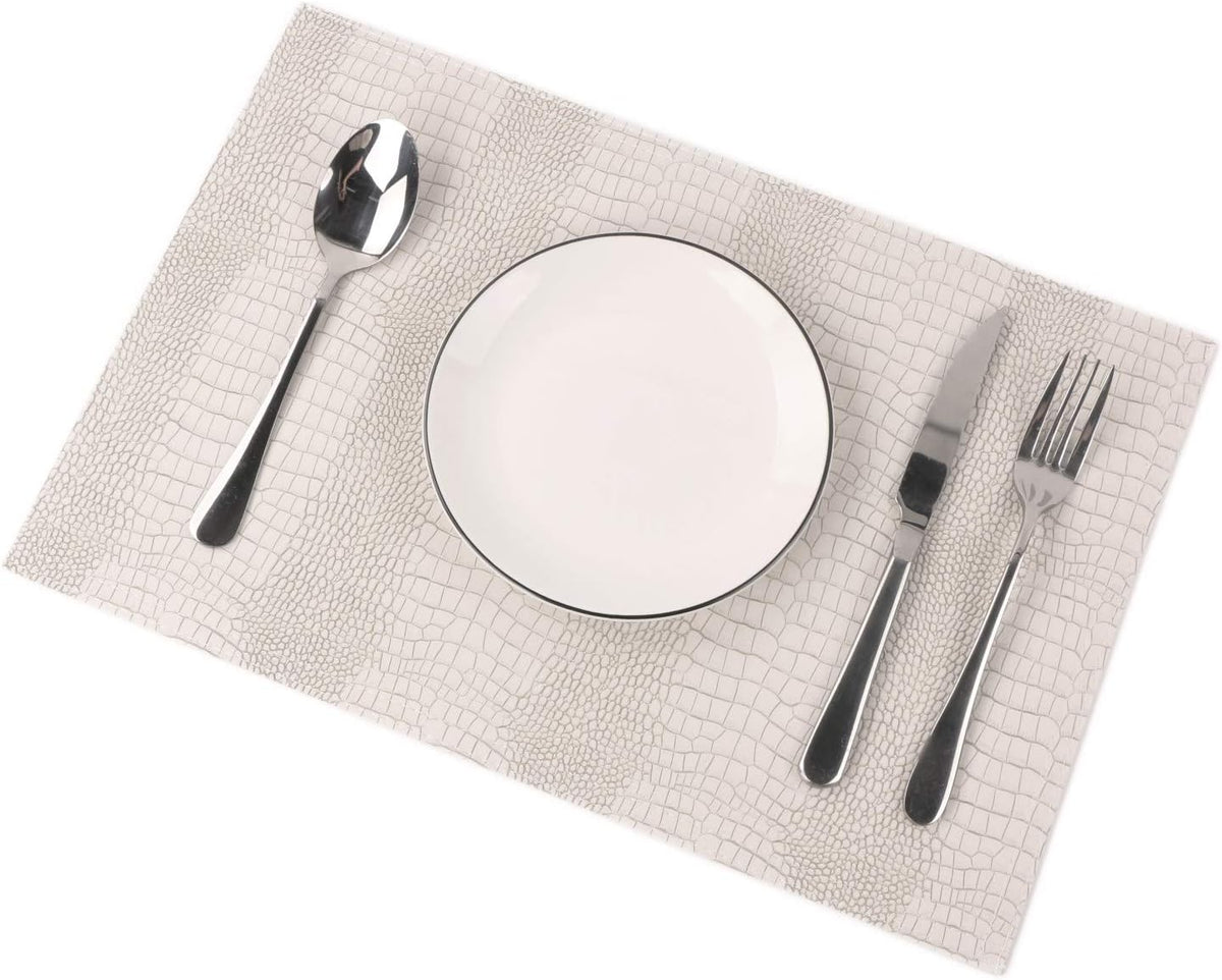 Waterproof PU Placemats, Faux Leather Hardboard Place Mats, Set of 8 Table Mats, Easy to Clean