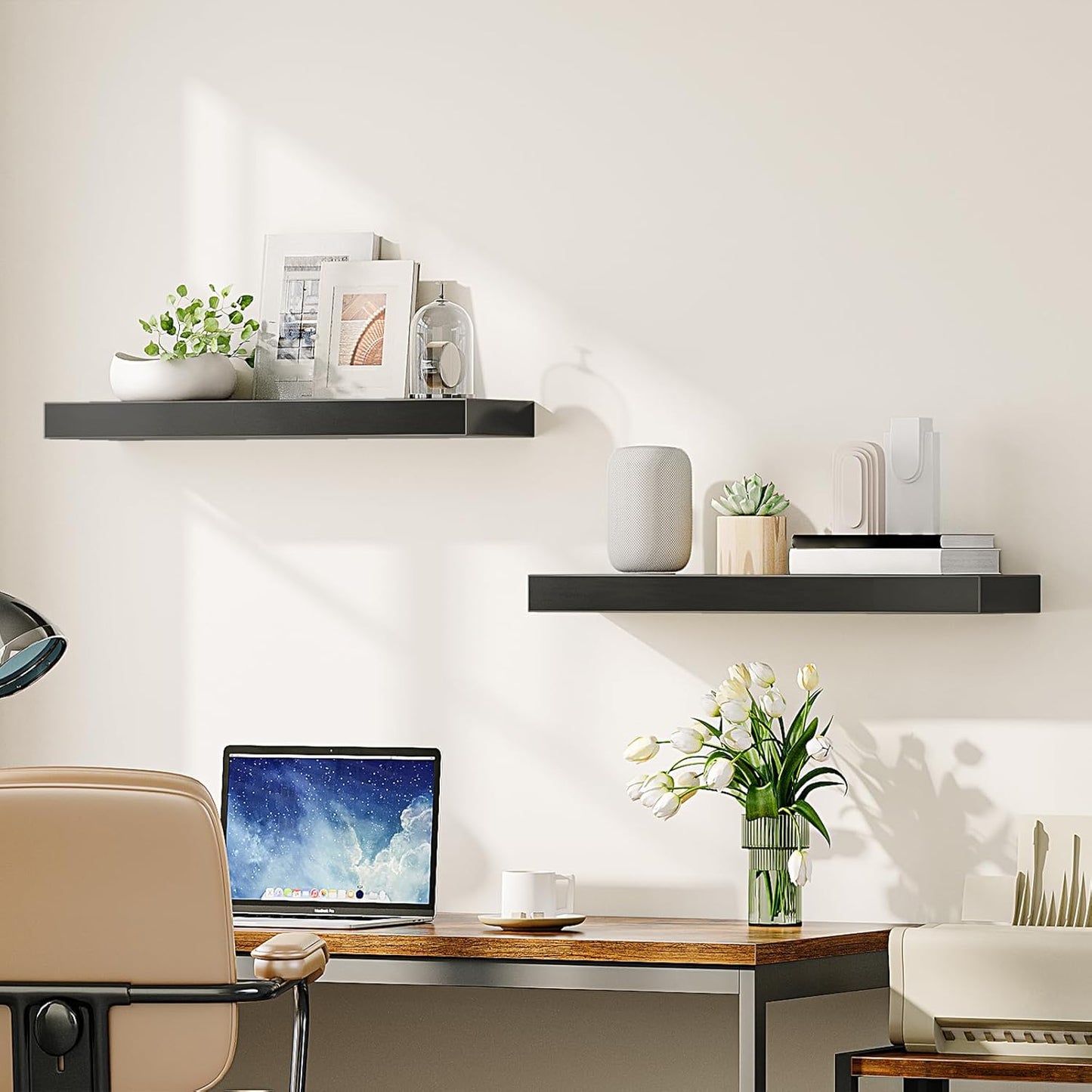 HOOBRO Floating Shelves for Wall, Wall Mounted Shelf Set of 2, 23.6" Hanging Shelf with Invisible