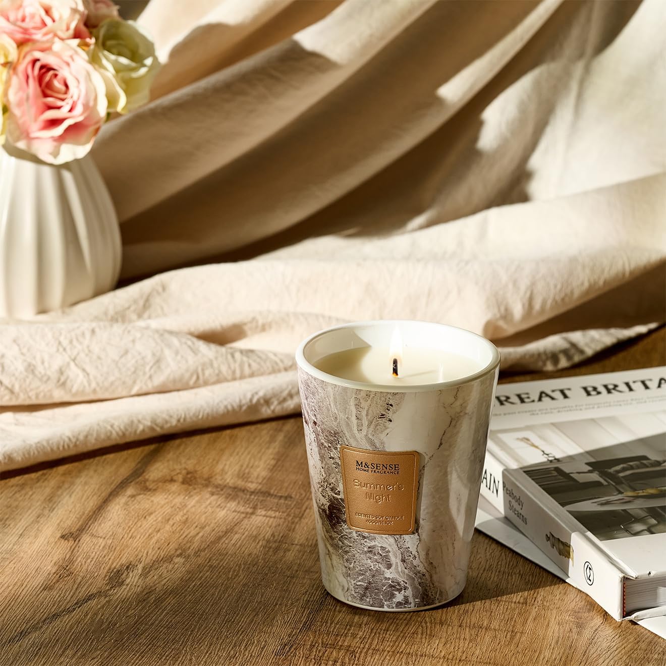 M&SENSE Summer Night Scented Candles for Home, Lead-Free Wick Highly Scented Jar Candles, 14.1 Oz