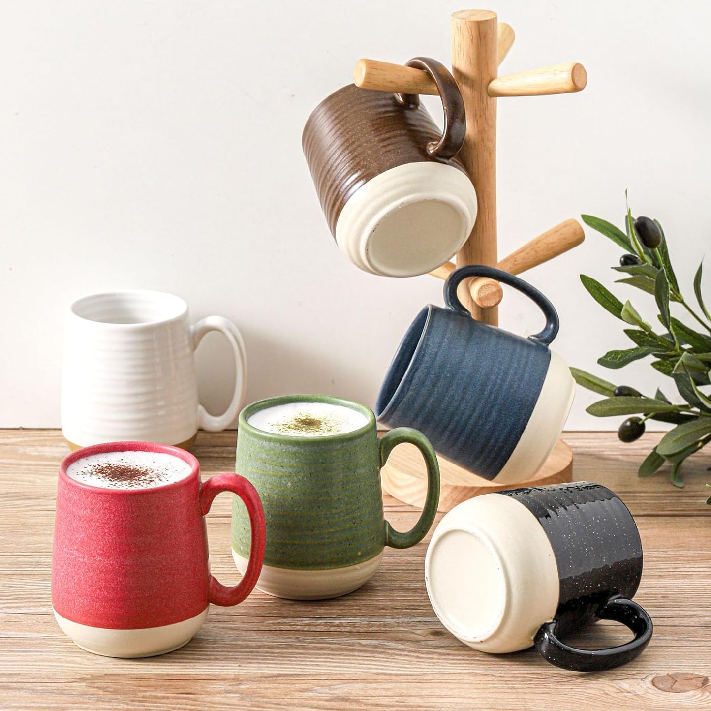 Hasense Ceramic Coffee Mugs Set of 6, 15 oz Large Porcelain Mugs with Handle for Women Men
