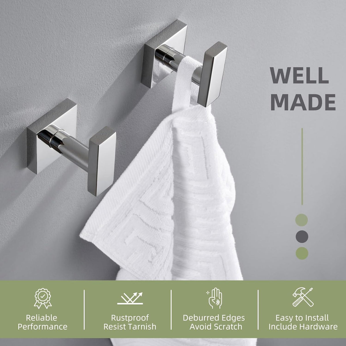 Angle Simple Bath Towel Hook 2 Pack, Stainless Steel Square Robe Coat Holder for Wall, Bathroom