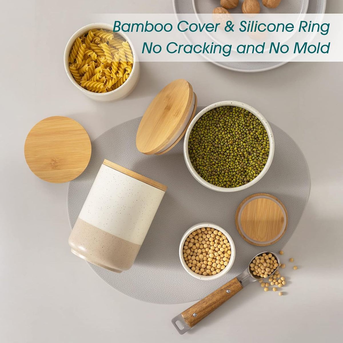 vancasso Sabine Large Ceramic Canister with Airtight Wood Lid - 74 oz Kitchen Food Storage Jar for