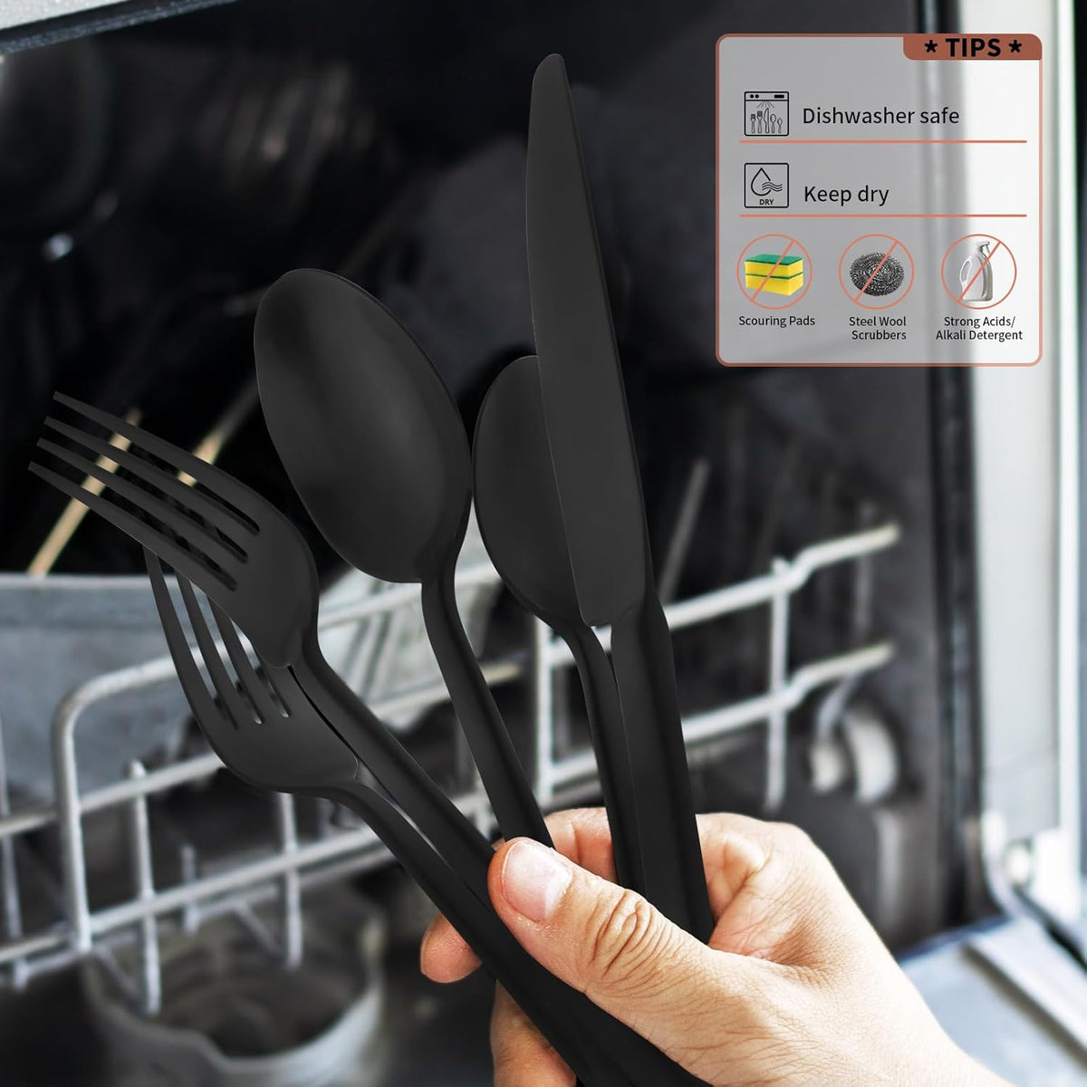Alata Potter Black 20-Piece Forged Silverware Set, Service for 4 Stainless Steel Flatware Set