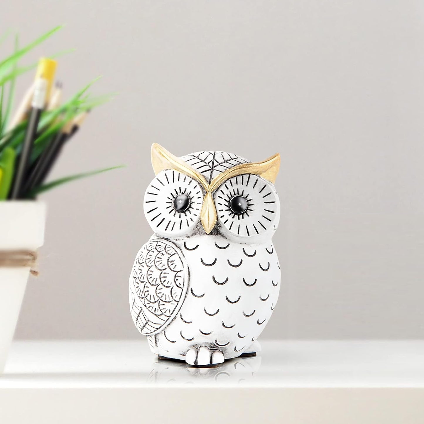 Owl Statue for Home Decor Accents,Owl Decor for Bookshelf Bedroom Living Room Office Table Desk