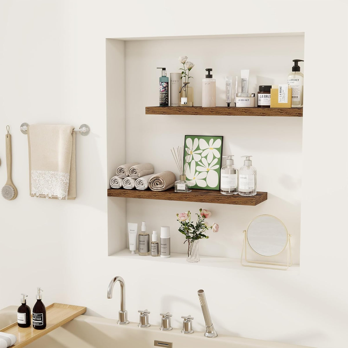 Fun Memories Floating Shelves for Wall, 24" Rustic Wood Deep Wall Mounted Shelves with Invisible