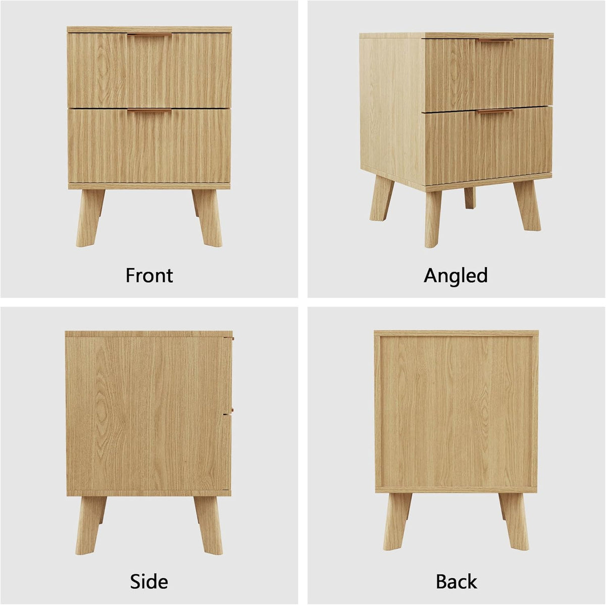 Fluted Nightstands Set of 2, Mid Century Modern 2 Drawer Dresser for Bedroom, Small Night Stand