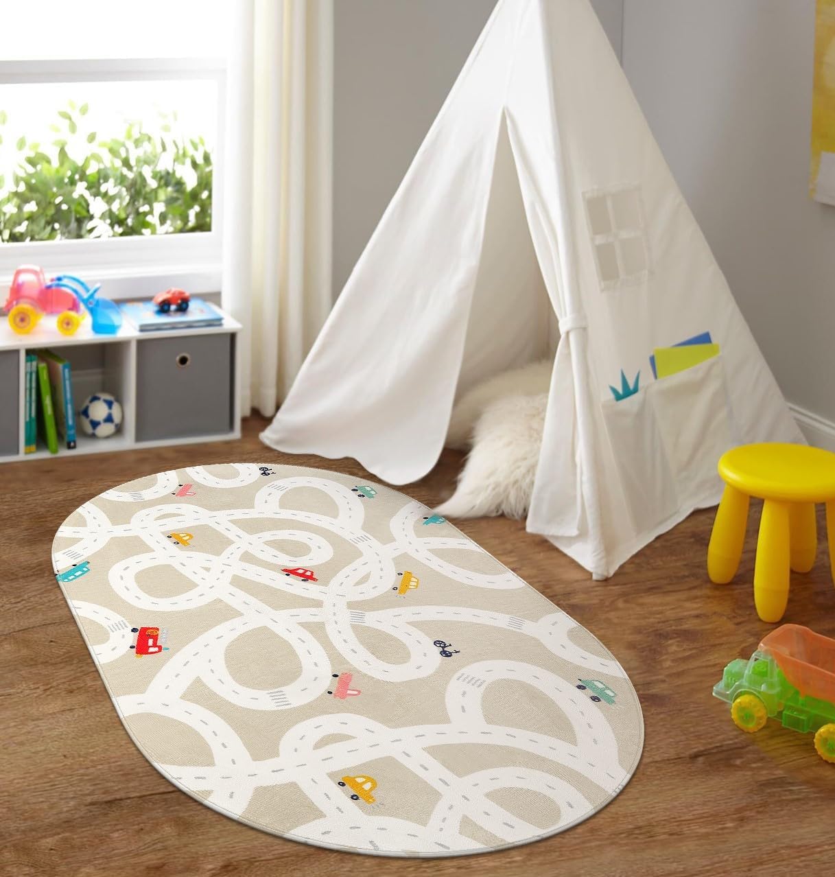 STARUIA Small Kids Rug for Kids Room, 3'x5' Washable Road Rug for Baby Nursery, Non-Slip Car Rugs