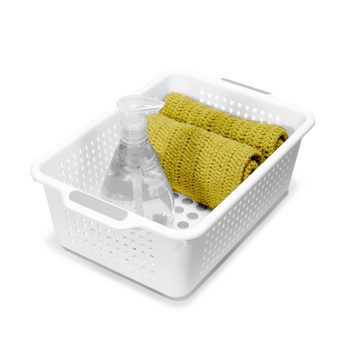 madesmart Classic Storage Basket with Soft Grip Handle, White