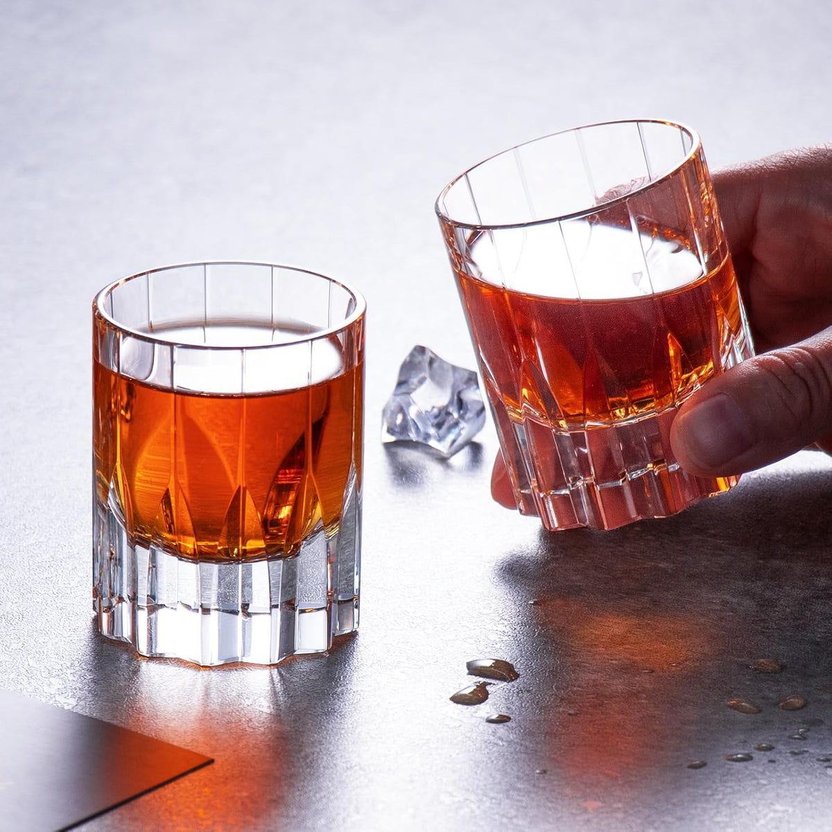 KAMMAK Crystal Whiskey Glasses Set of 2, Handcrafted 2.03oz Old Fashioned Glasses Stemless, Luxury