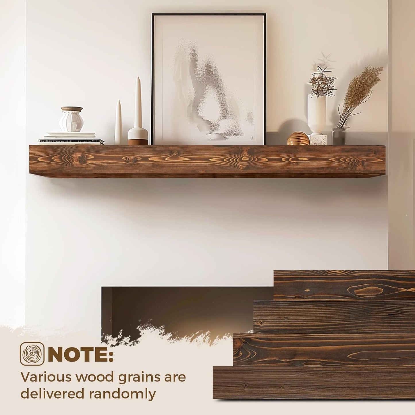 56x8x5 Fireplace Mantel - Handcrafted Hollow Rustic Solid Wood Wall Mounted Floating Shelf with