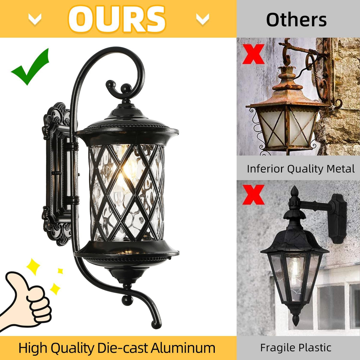 Retro Large Outdoor Wall Lanterns 24" Exterior Light Fixtures Coach Light Waterproof Aluminium with