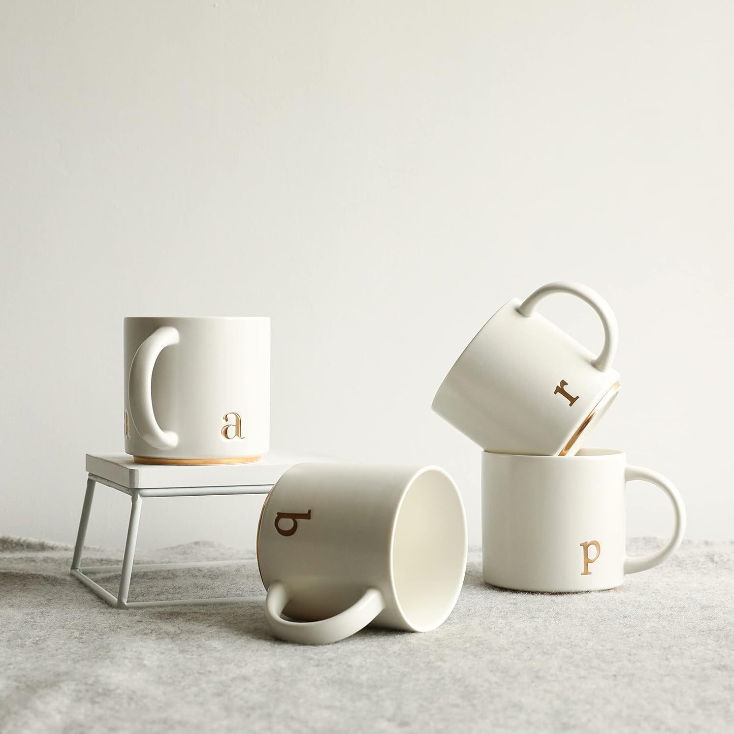 COLLECTIVE HOME - Monogram Ceramic Mugs, 15 oz Golden Initial Coffee Cups, Elegant Alphabet Tea