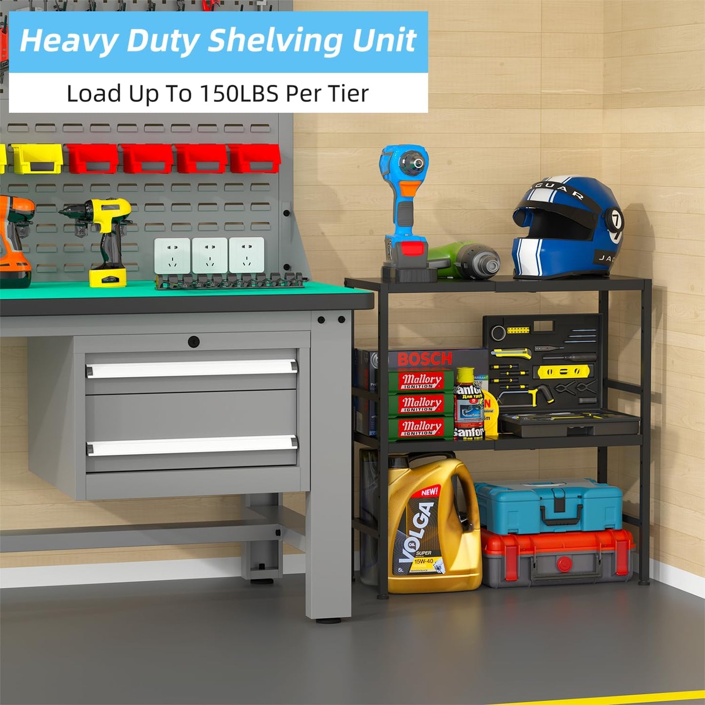 2-Tier Expandable Metal Storage Shelves, 150LBS Heavy Duty Shelving Units and Storage,Adjustable